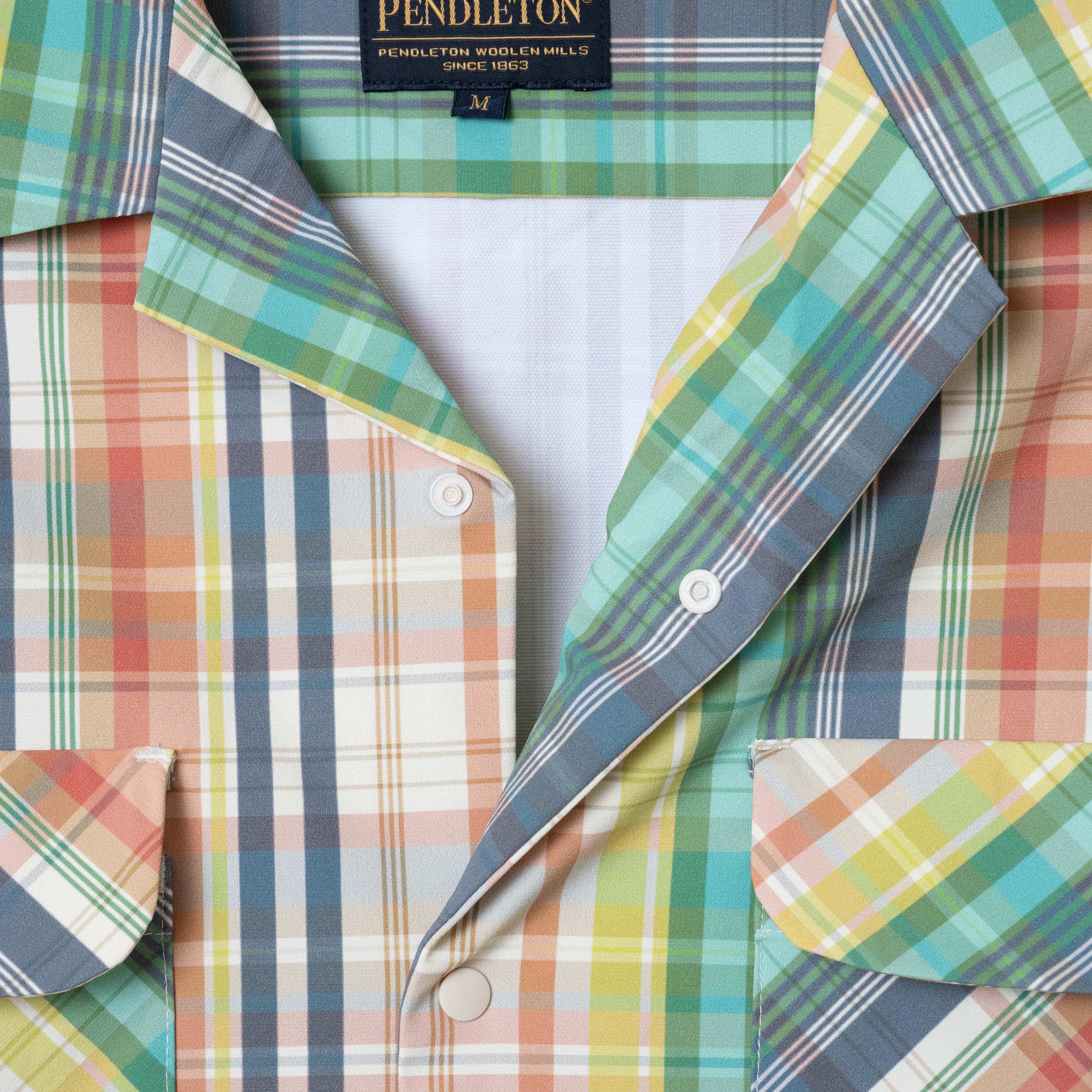 Open Collar Shirt Jacket - Green/Ivory Madras - Image 3