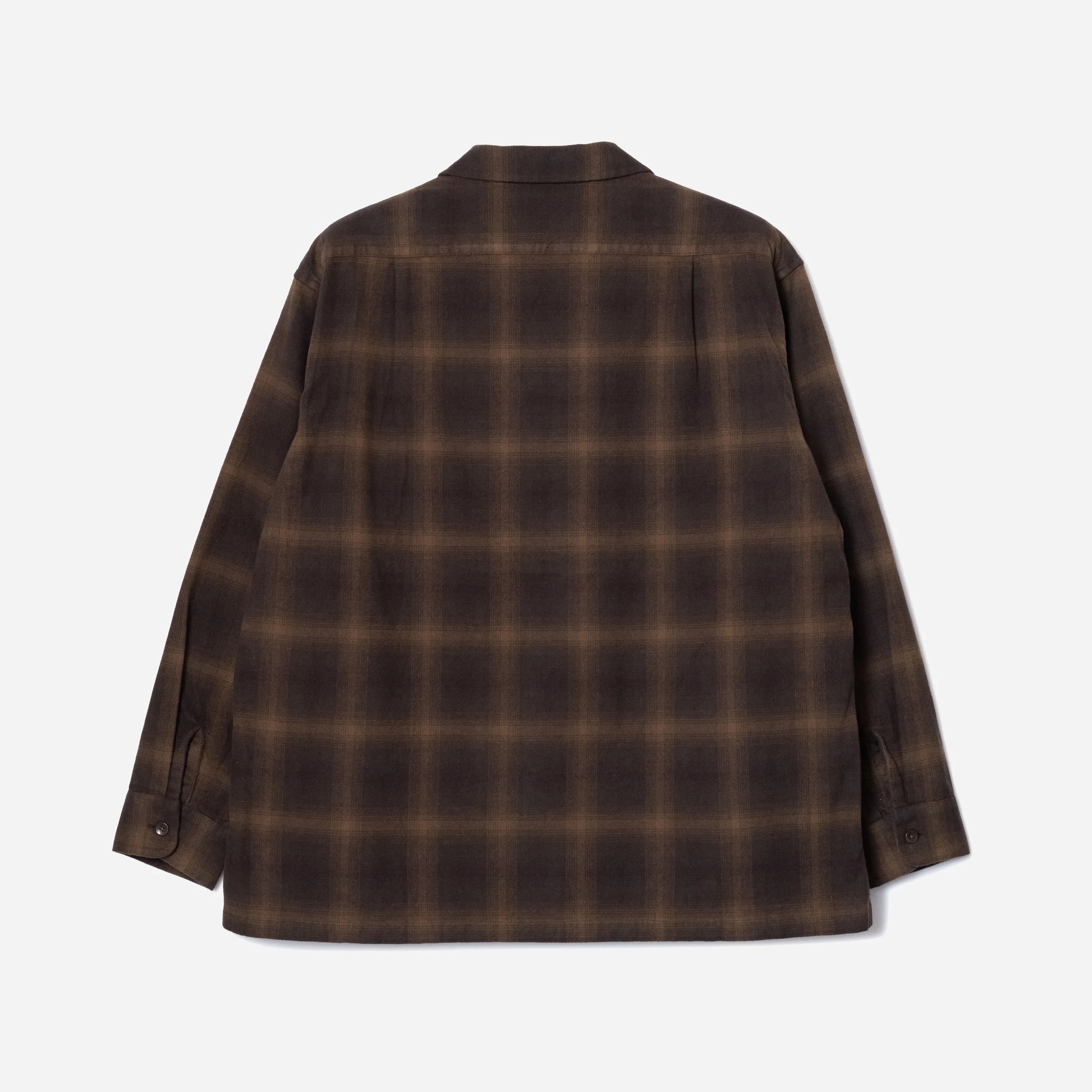 Open Collar Plaid Shirt - Brown/Beige - Image 4