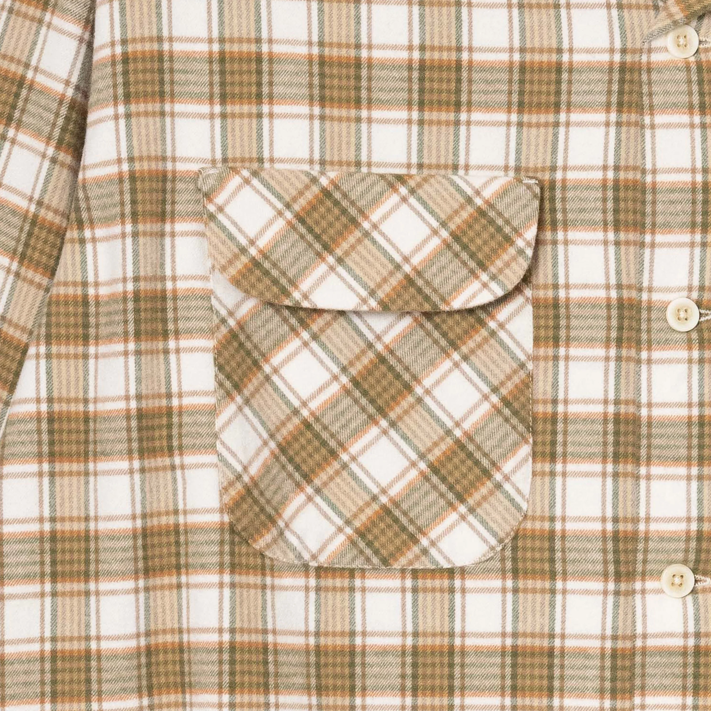Open Collar Plaid Shirt - Khaki/Ivory - Image 3