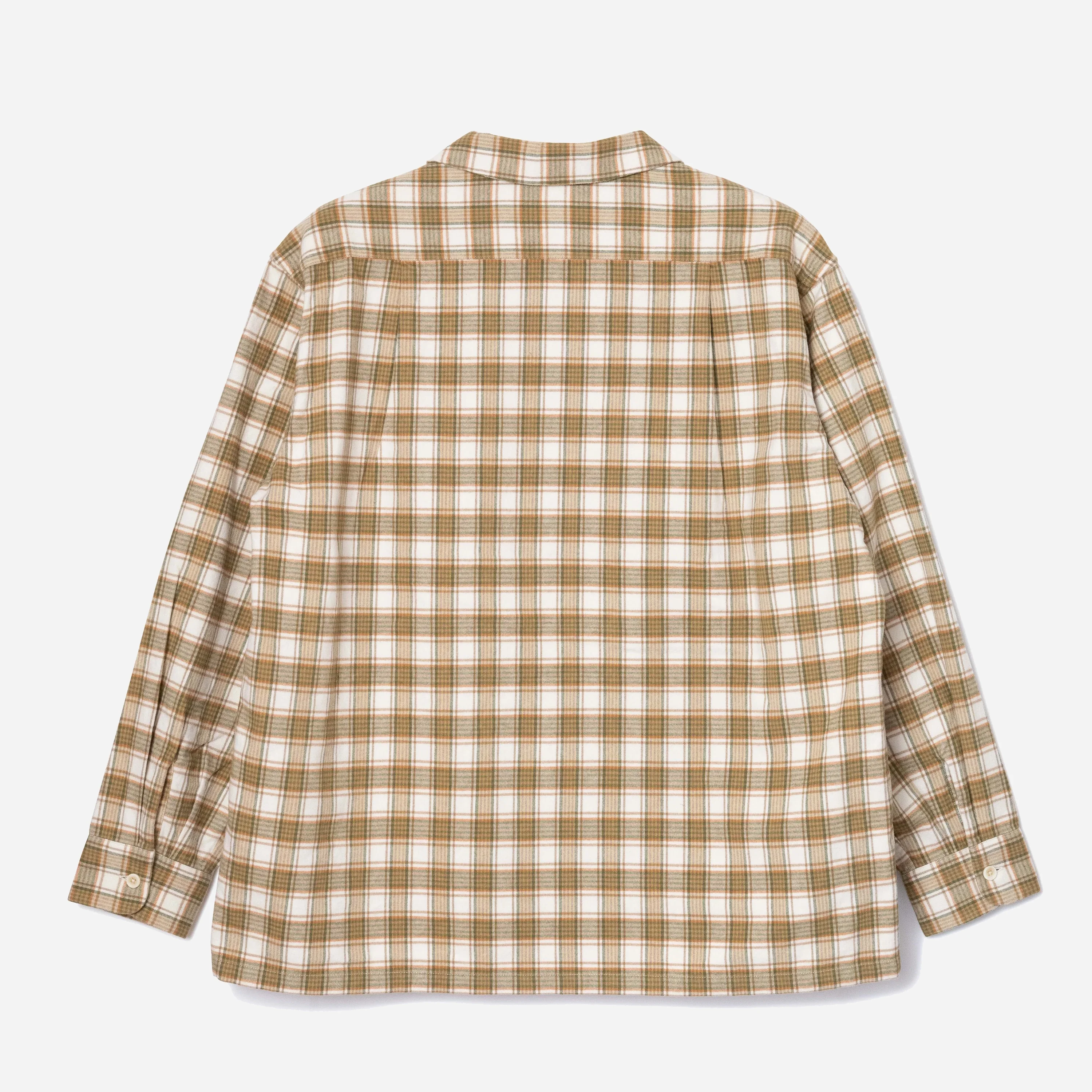 Open Collar Plaid Shirt - Khaki/Ivory - Image 4