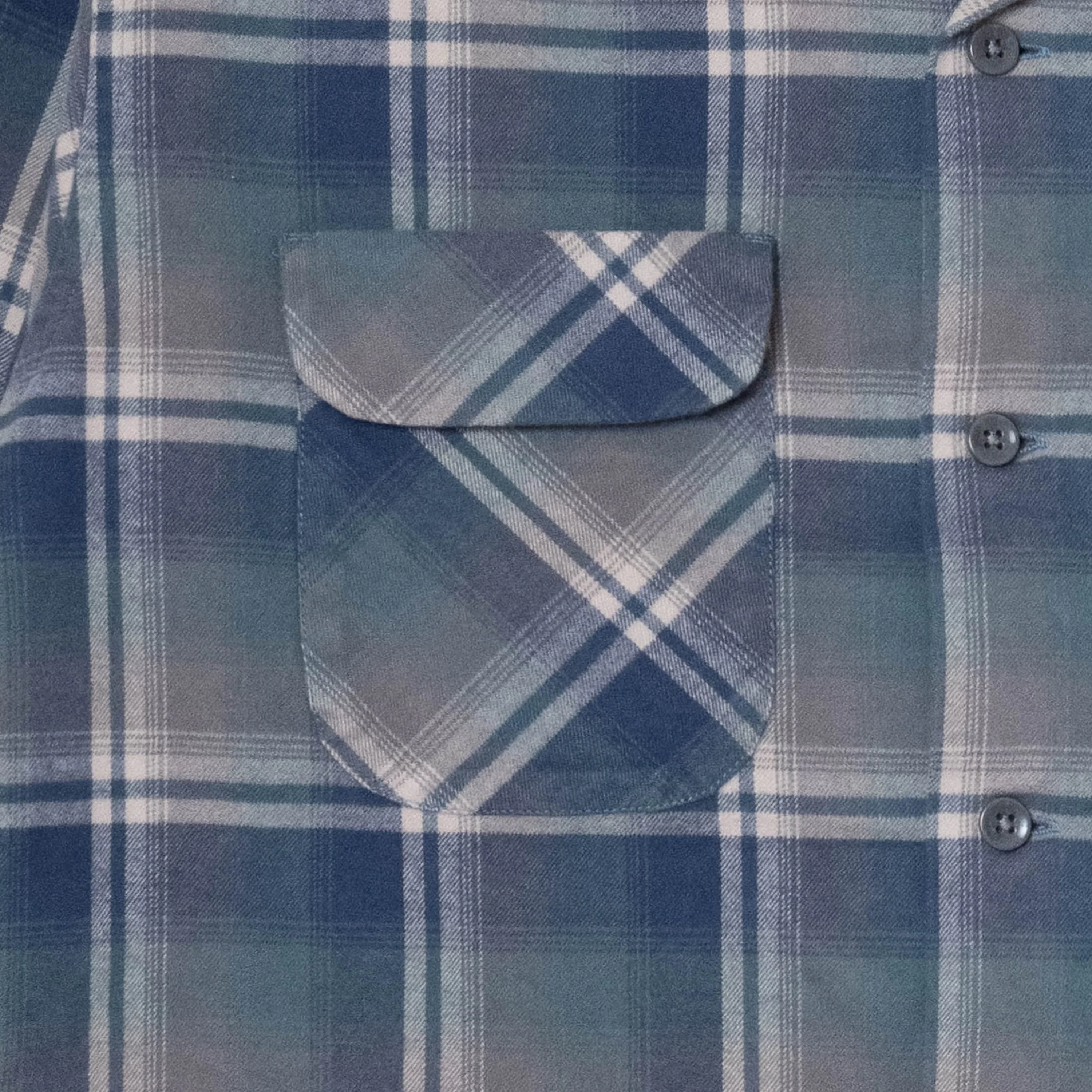 Open Collar Plaid Shirt - Dusty Blue - Image 3