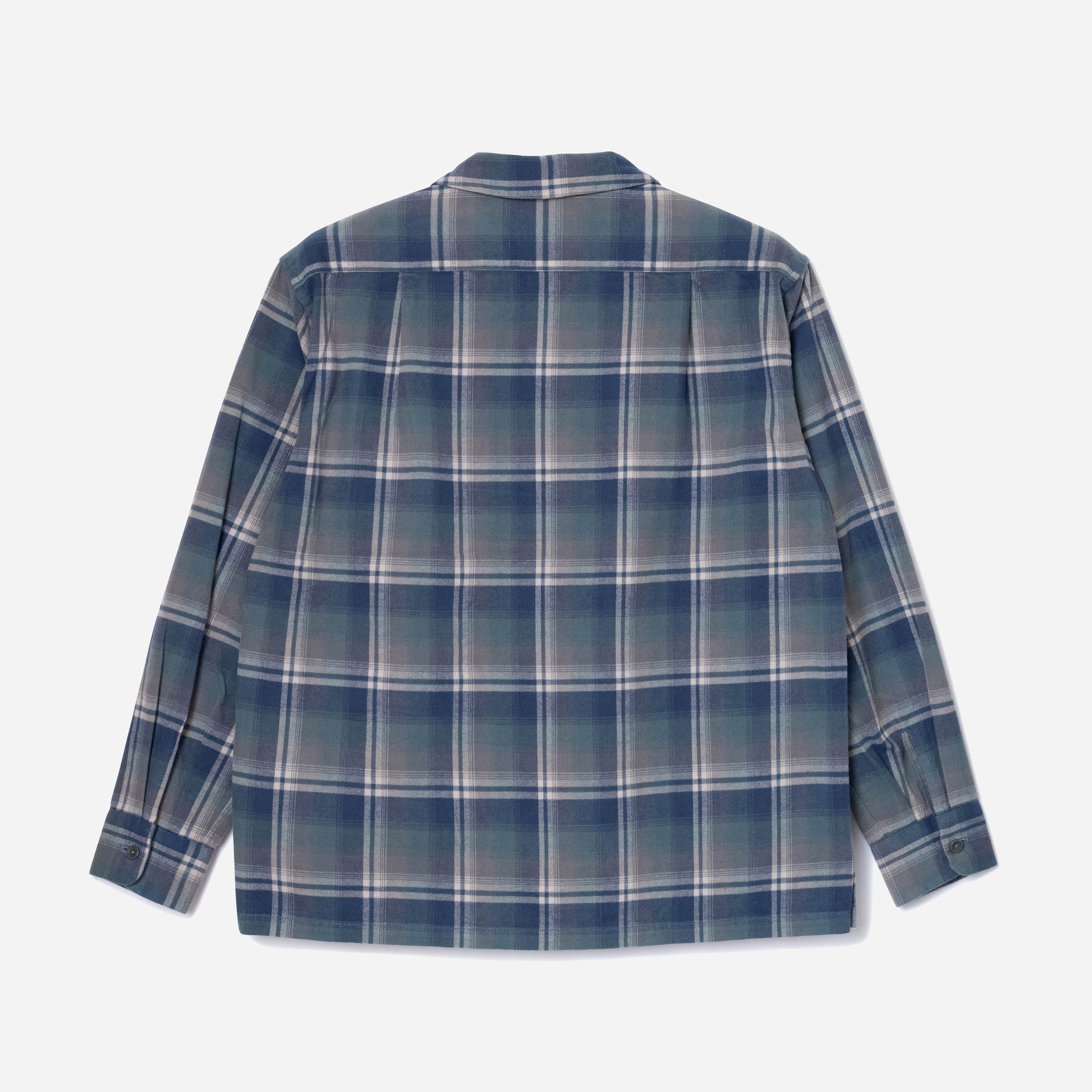 Open Collar Plaid Shirt - Dusty Blue - Image 4