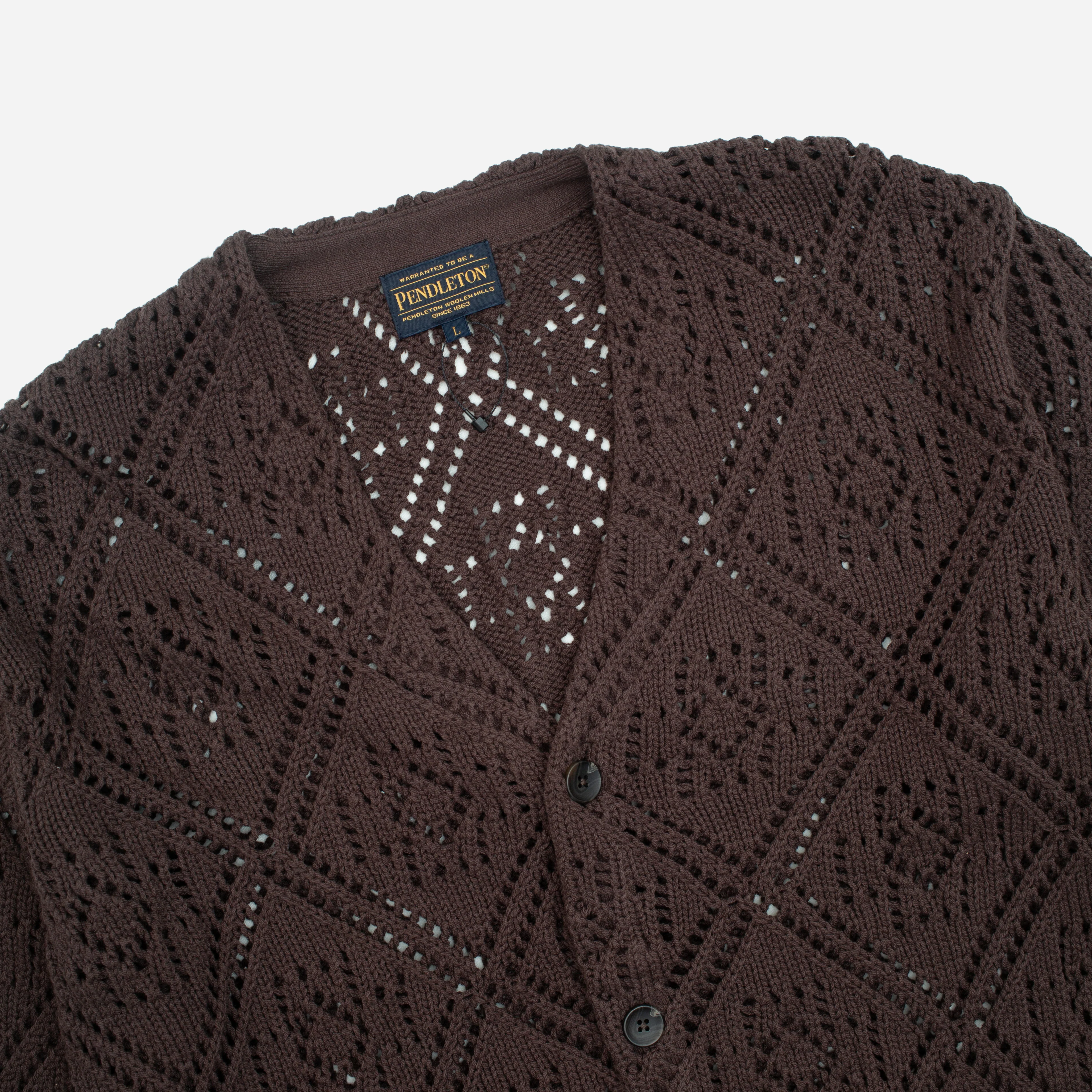 Lace Stitch Cardigan - Brown - Image 2