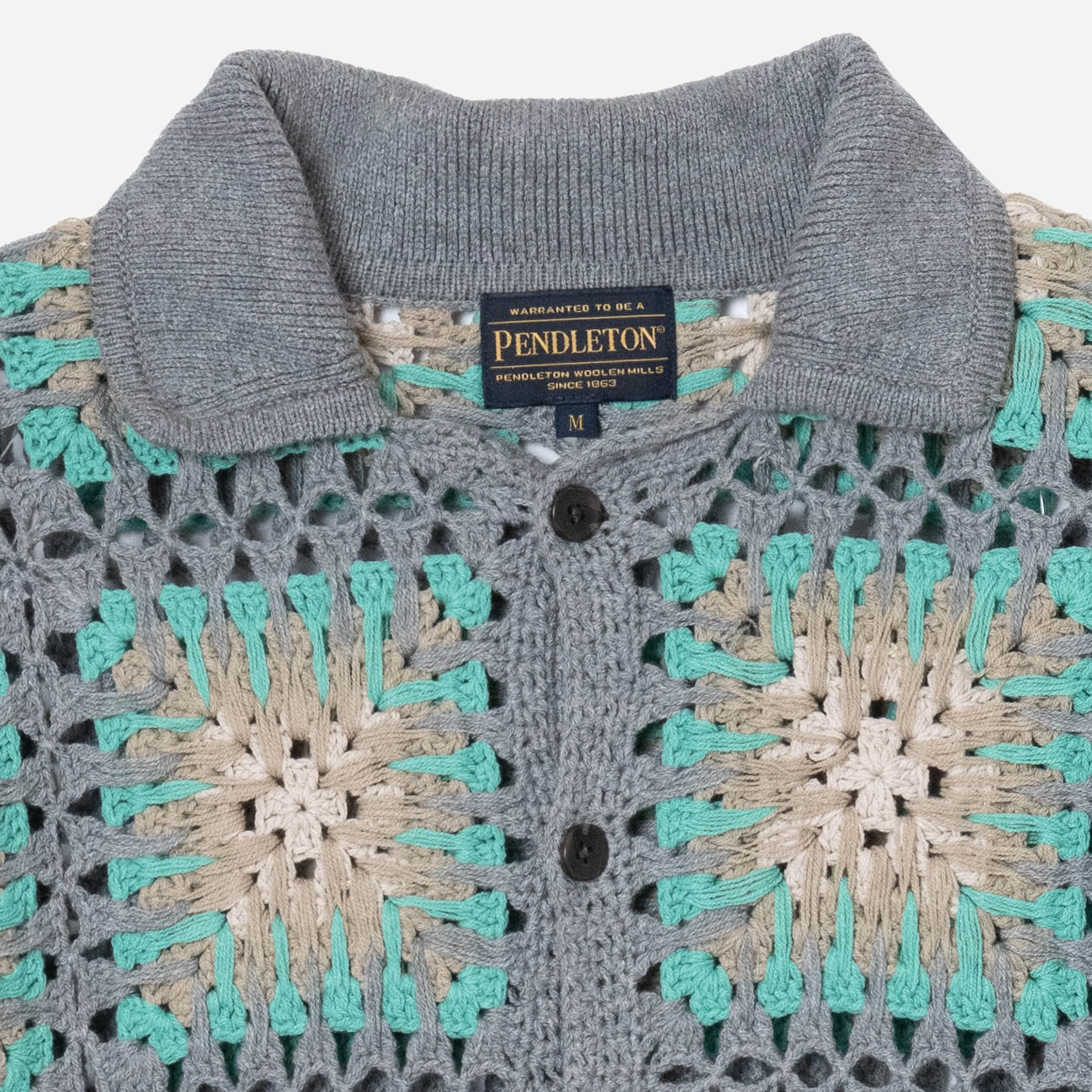 Crochet Button Knit - Teal/Greige - Image 2