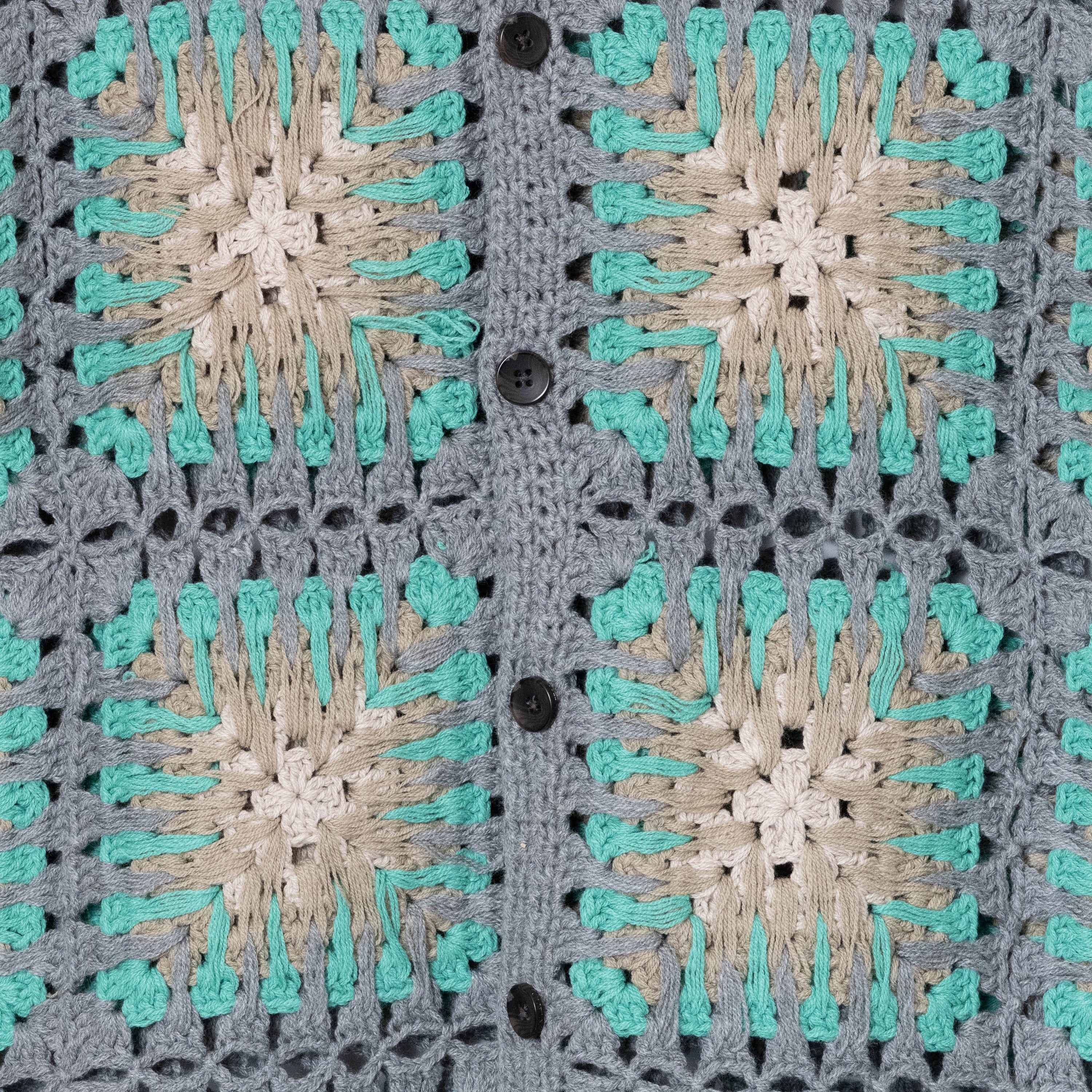 Crochet Button Knit - Teal/Greige - Image 3