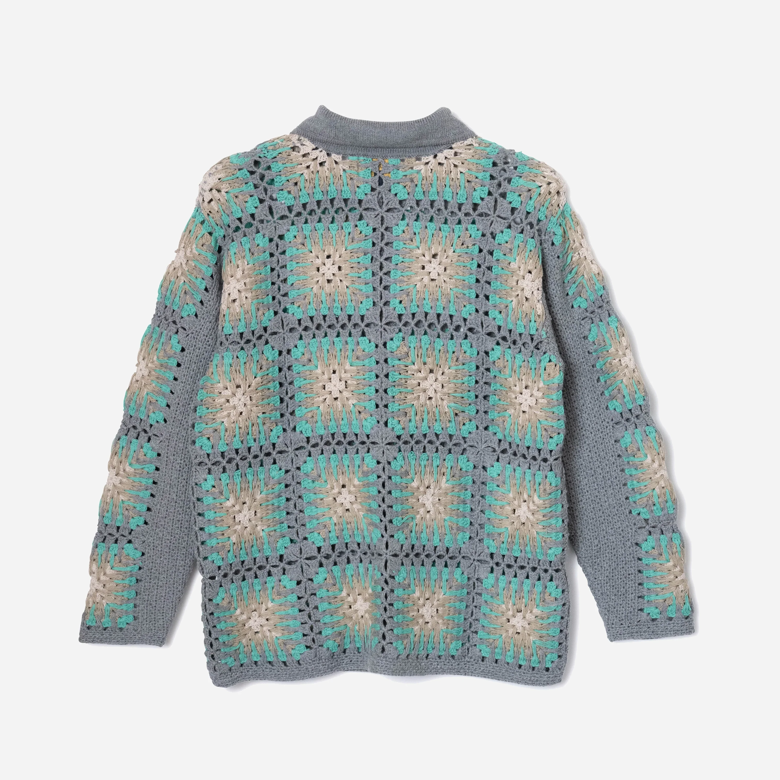Crochet Button Knit - Teal/Greige - Image 4