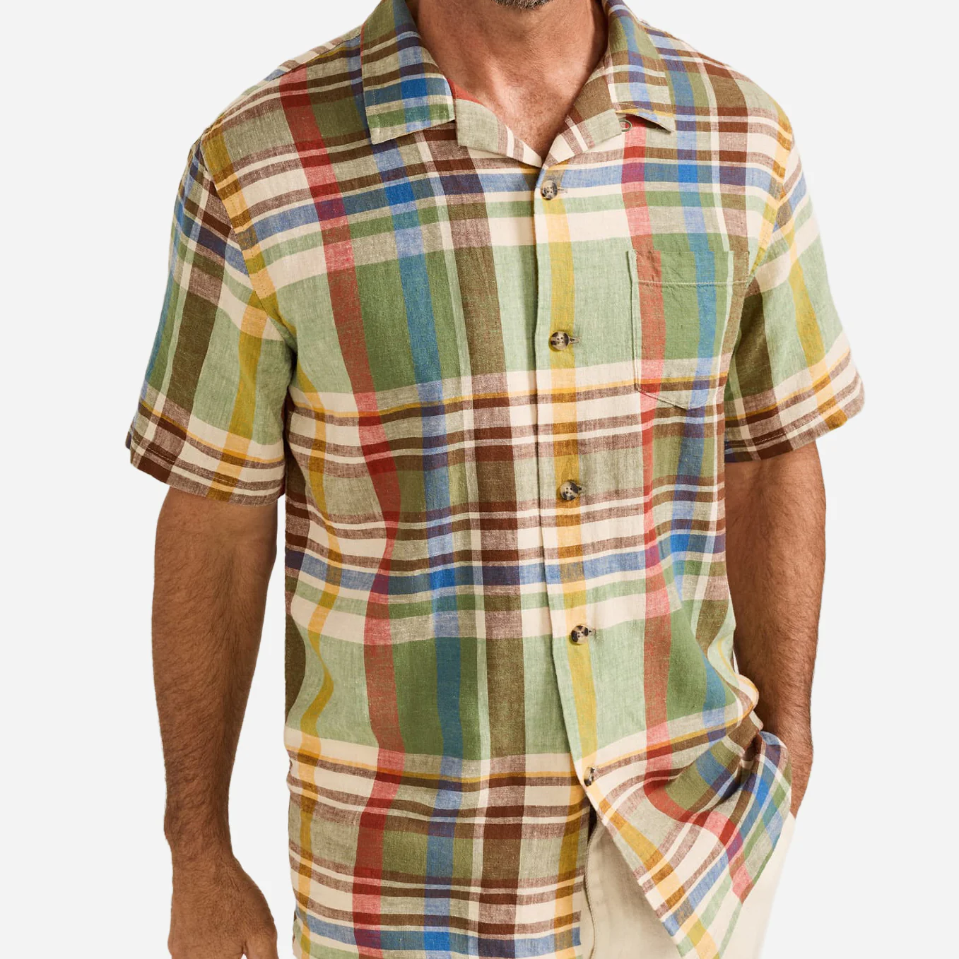 Aloha Linen Camp Shirt - Green/Multi Plaid