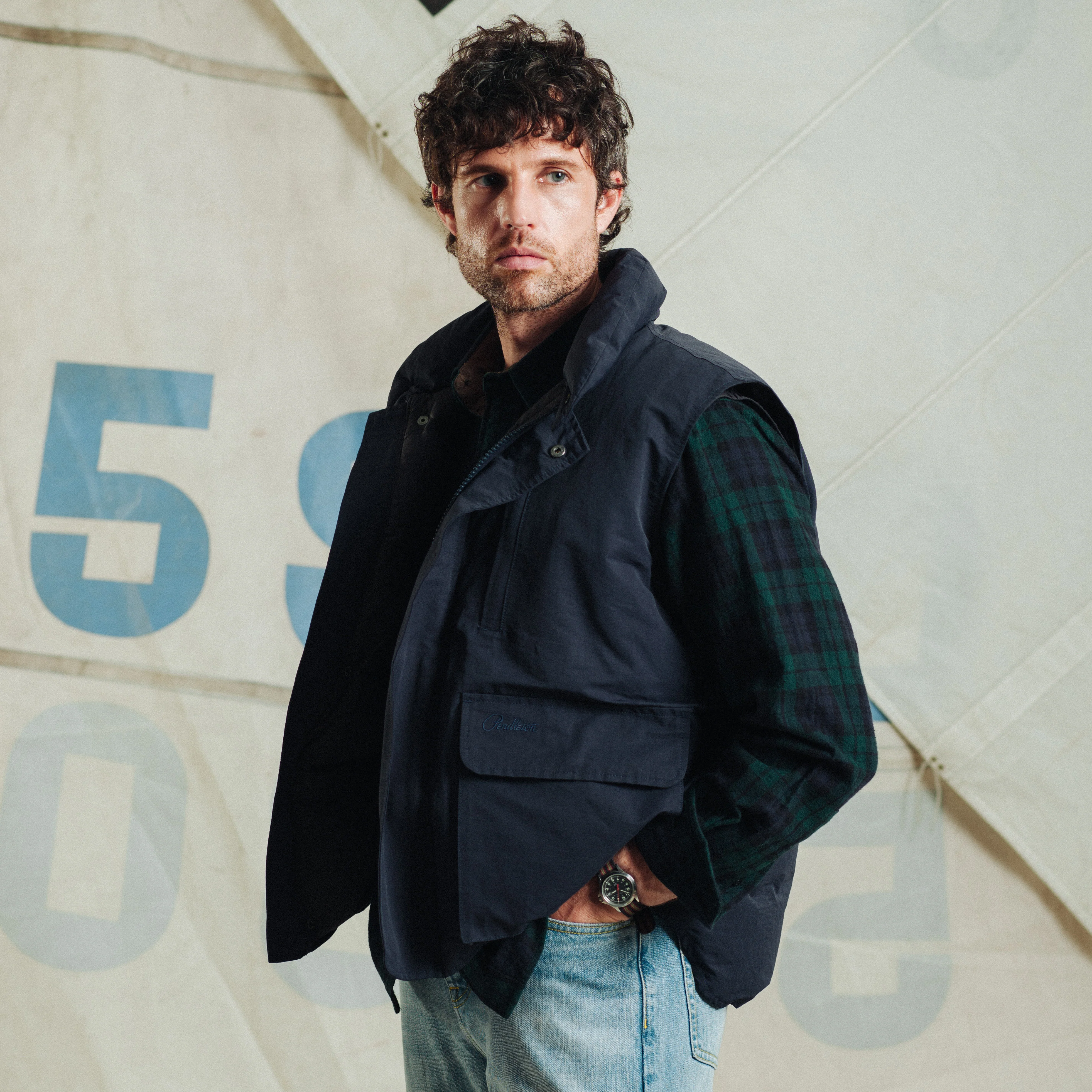 Flat Face Down Vest - Navy - Image 8