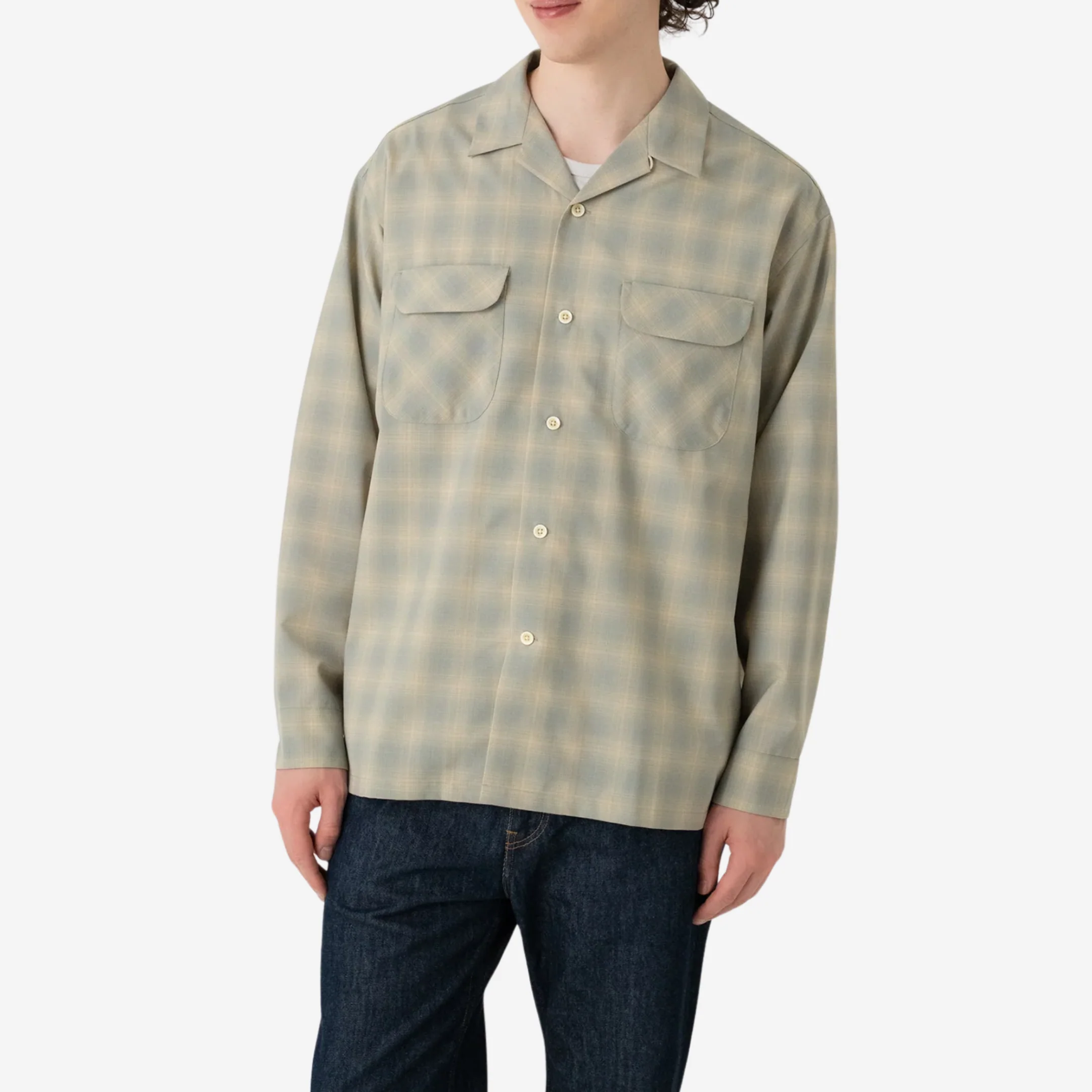 Open Collar Shirt - Sage/Ecru - Image 4
