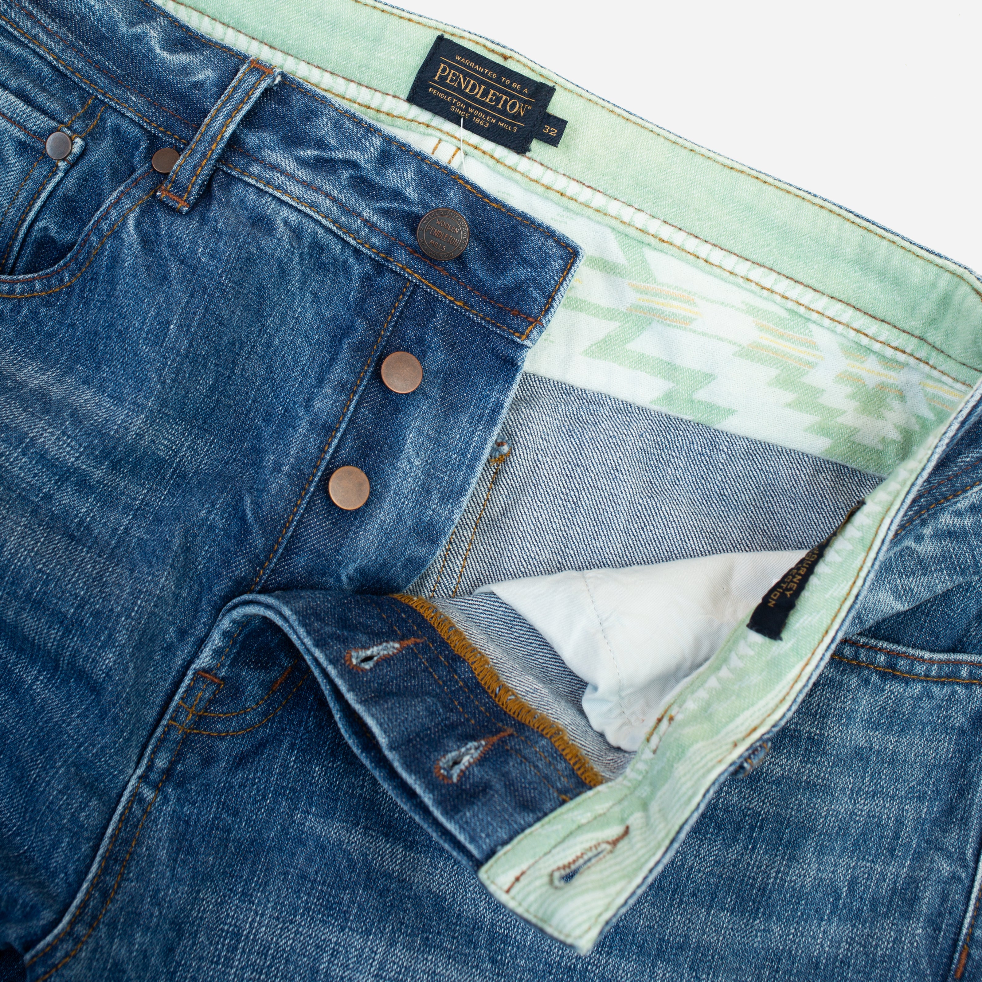 Selvedge Needlework Straight Denim Jeans - Washed Blue - Image 4