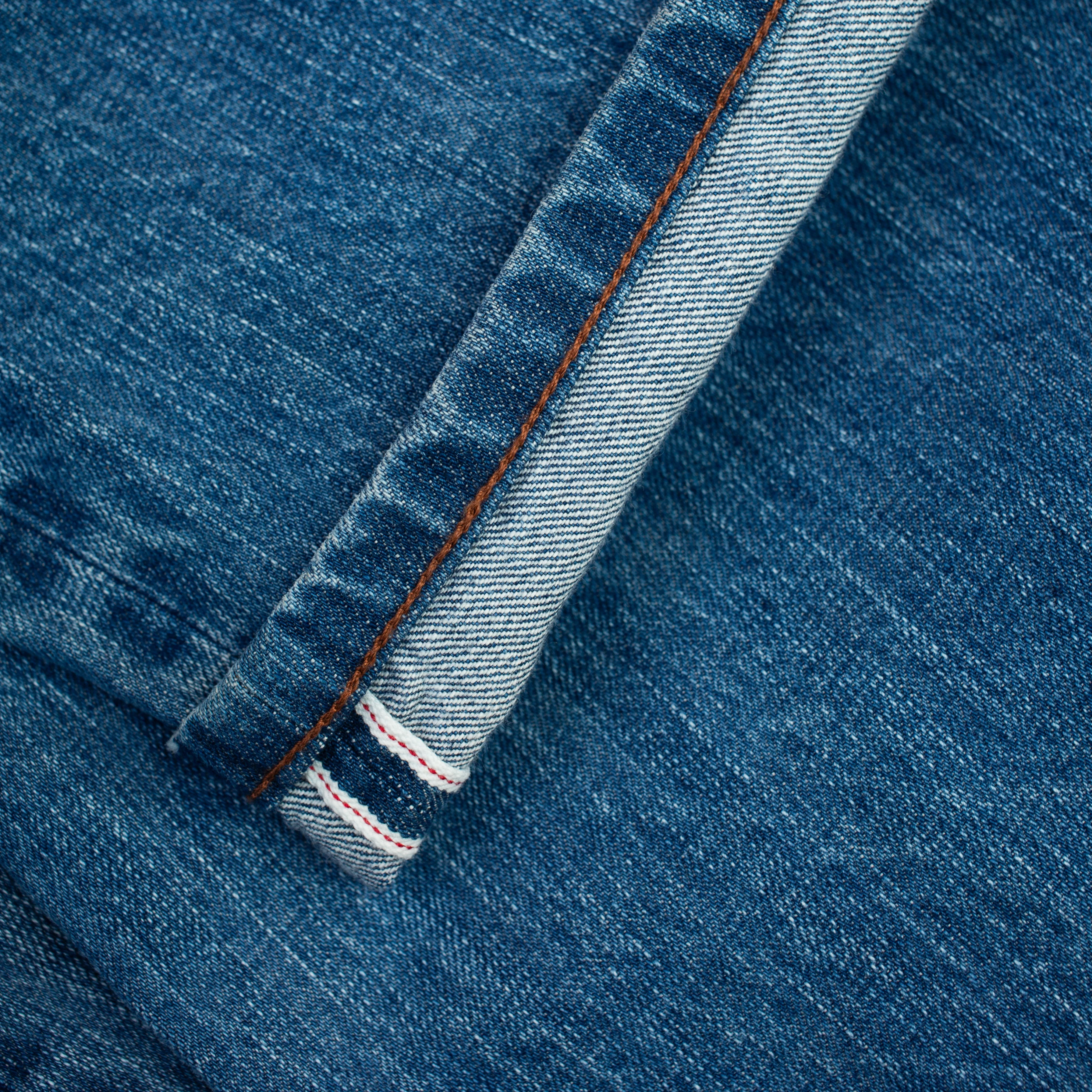 Selvedge Needlework Straight Denim Jeans - Washed Blue - Image 5