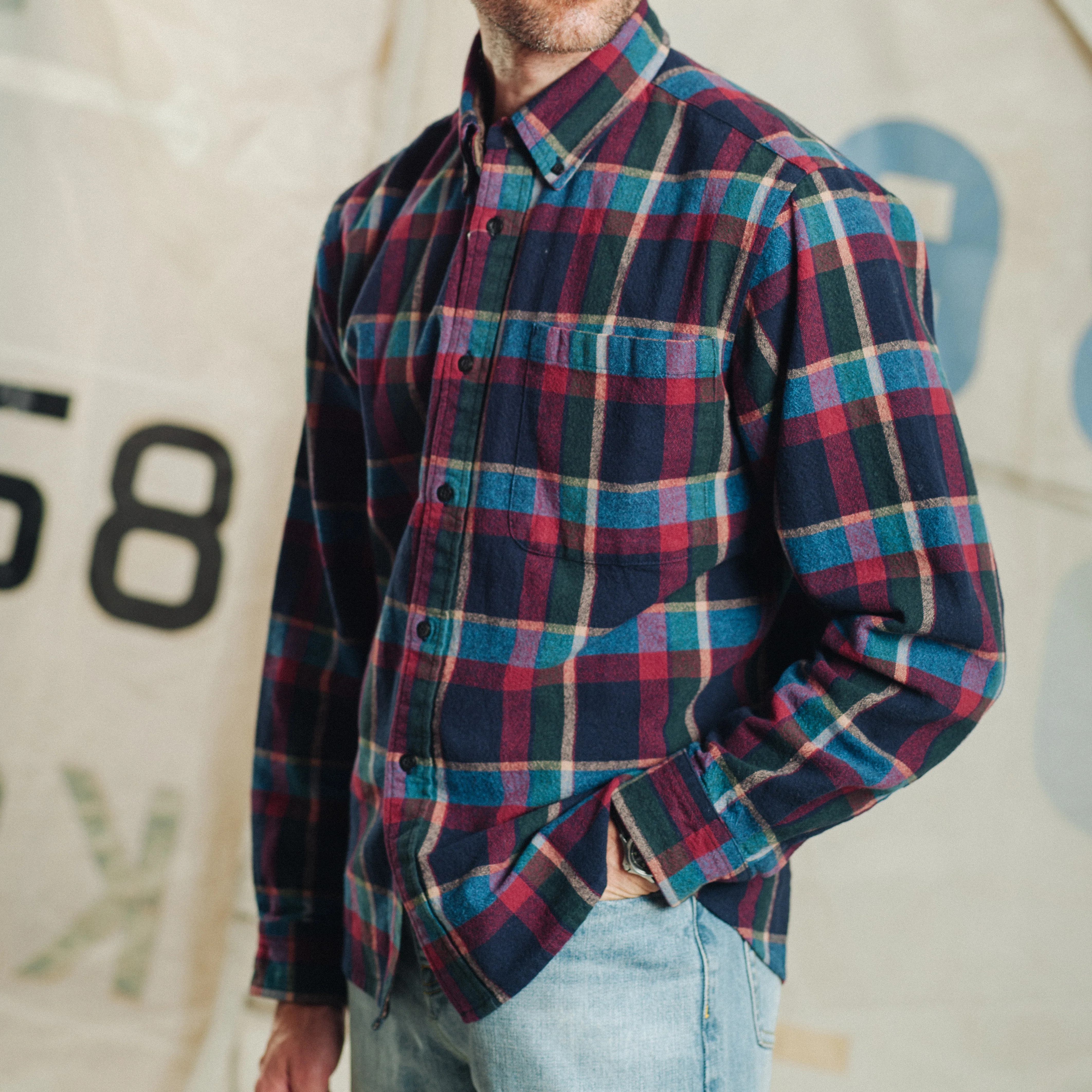 Lined Collar Shirt - Blue/Red Plaid - Image 6