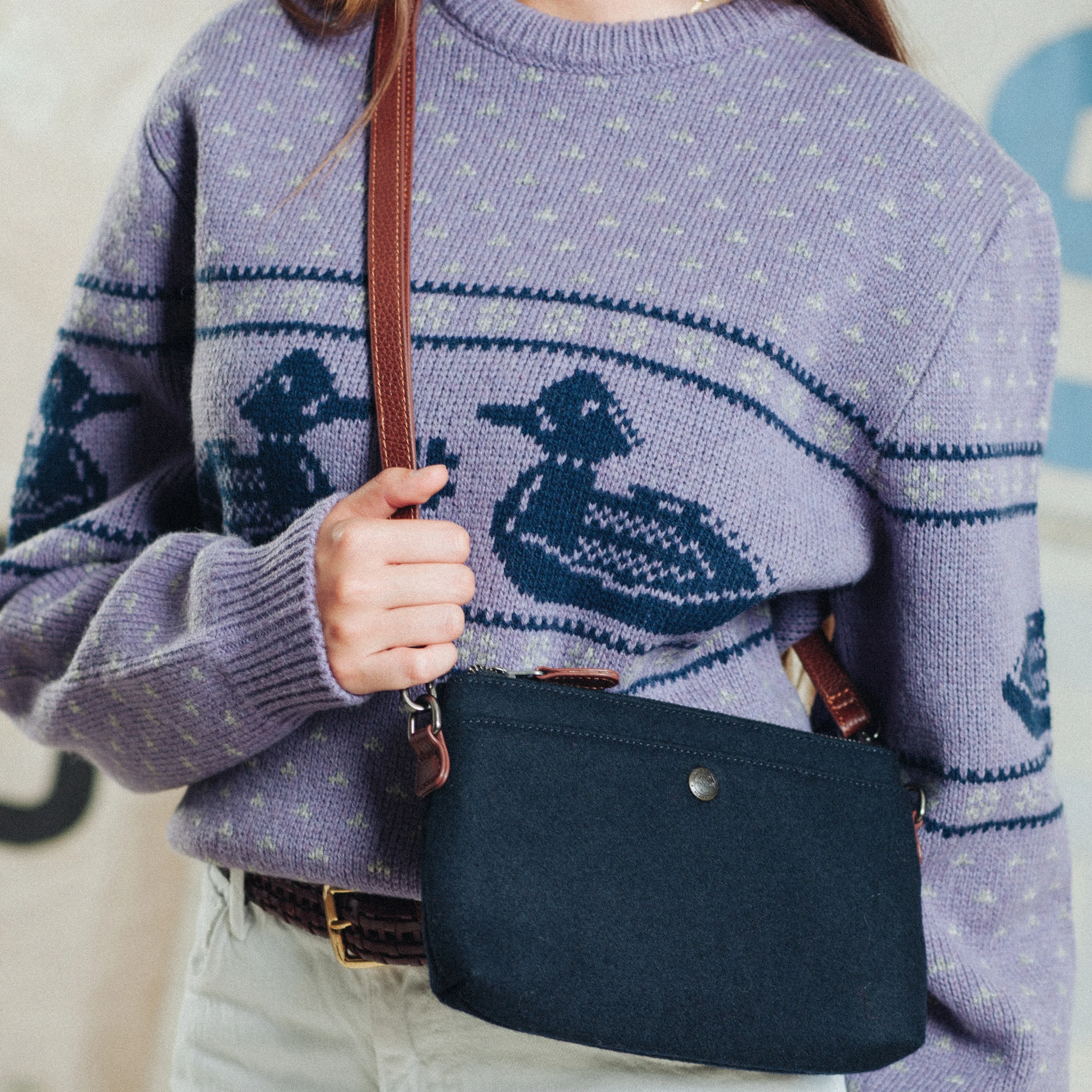 Wool Sling Bag - Navy - Image 3