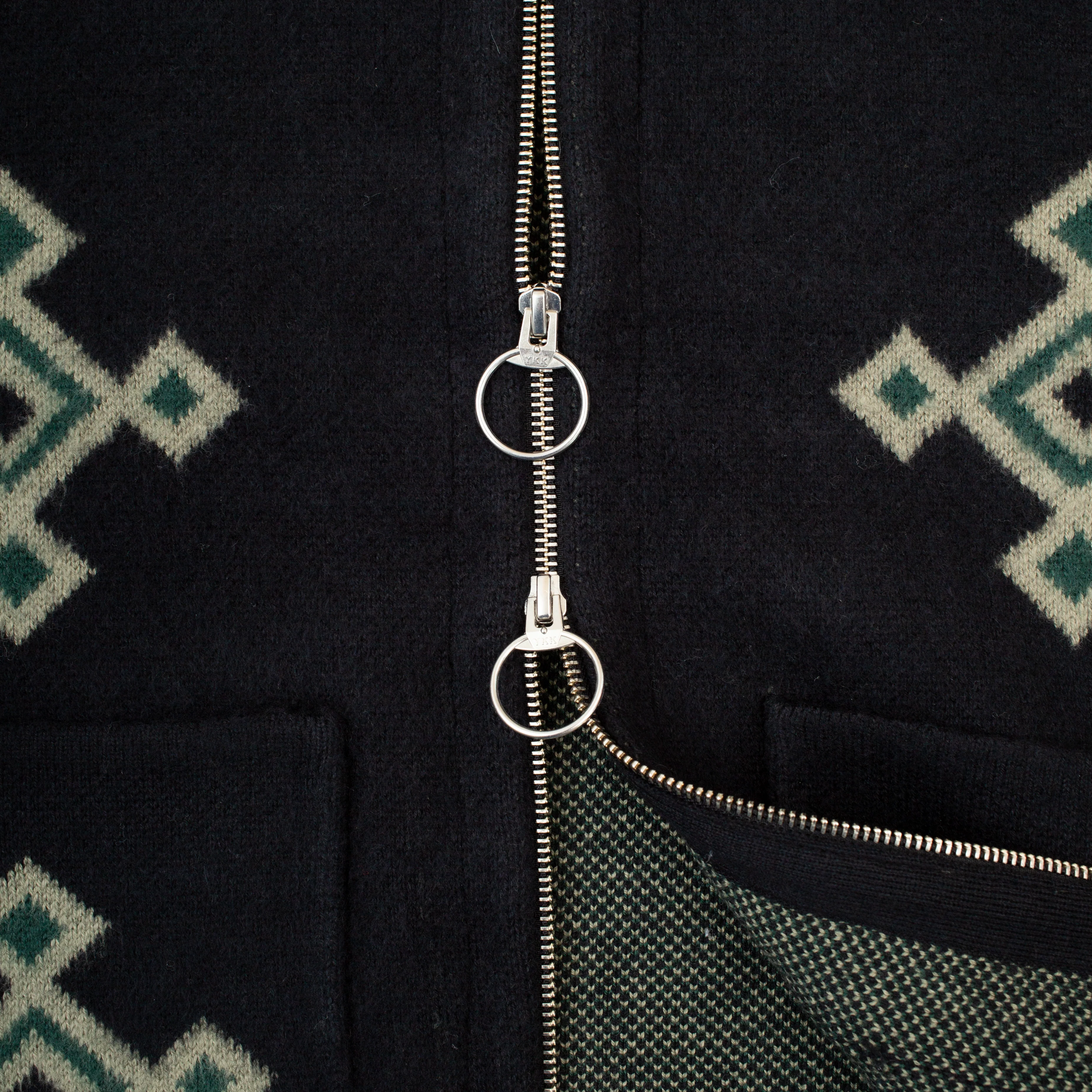 Jacquard Motif Zip Up Cardigan - Black - Image 4