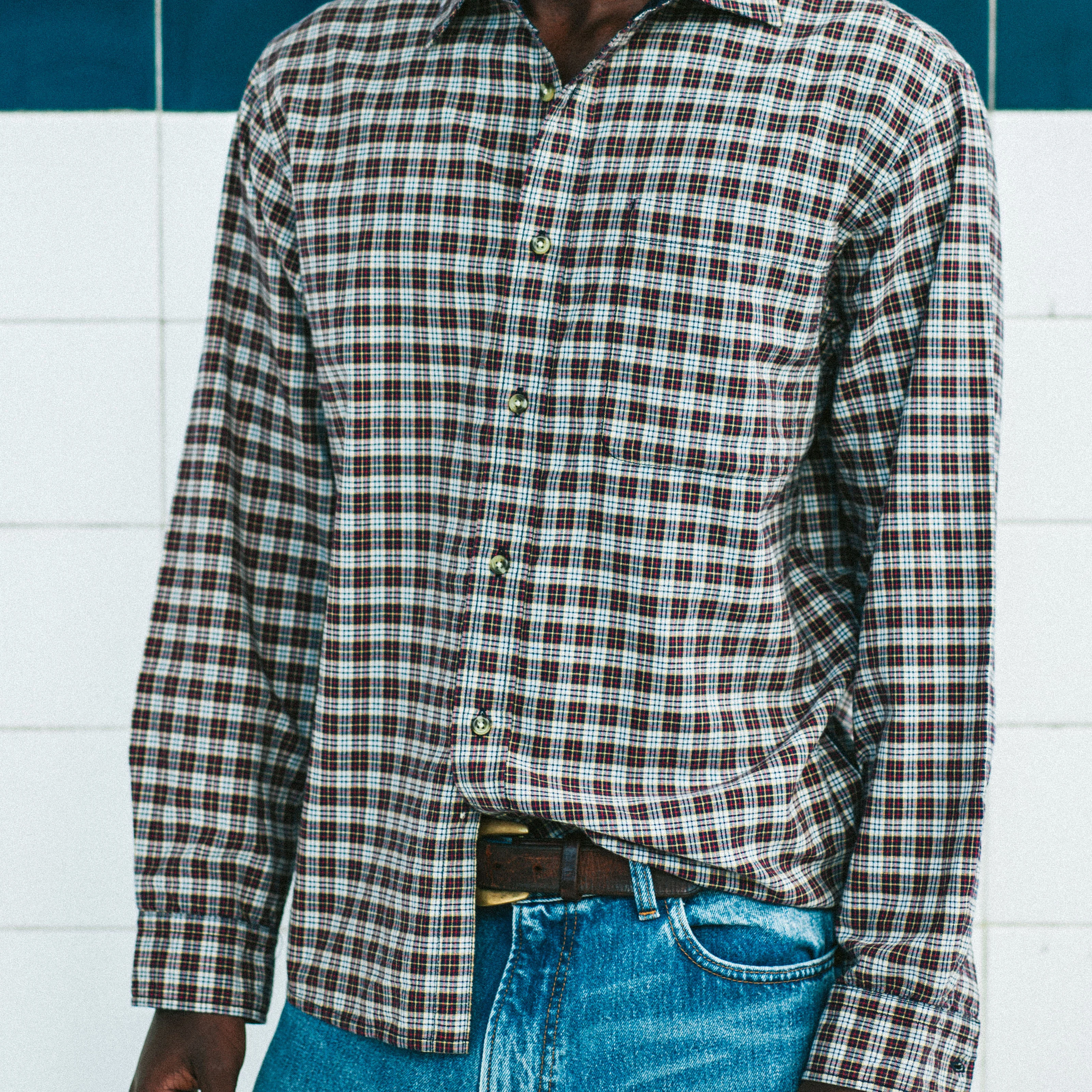 Lined Collar Tartan Shirt - White/Jade - Image 6