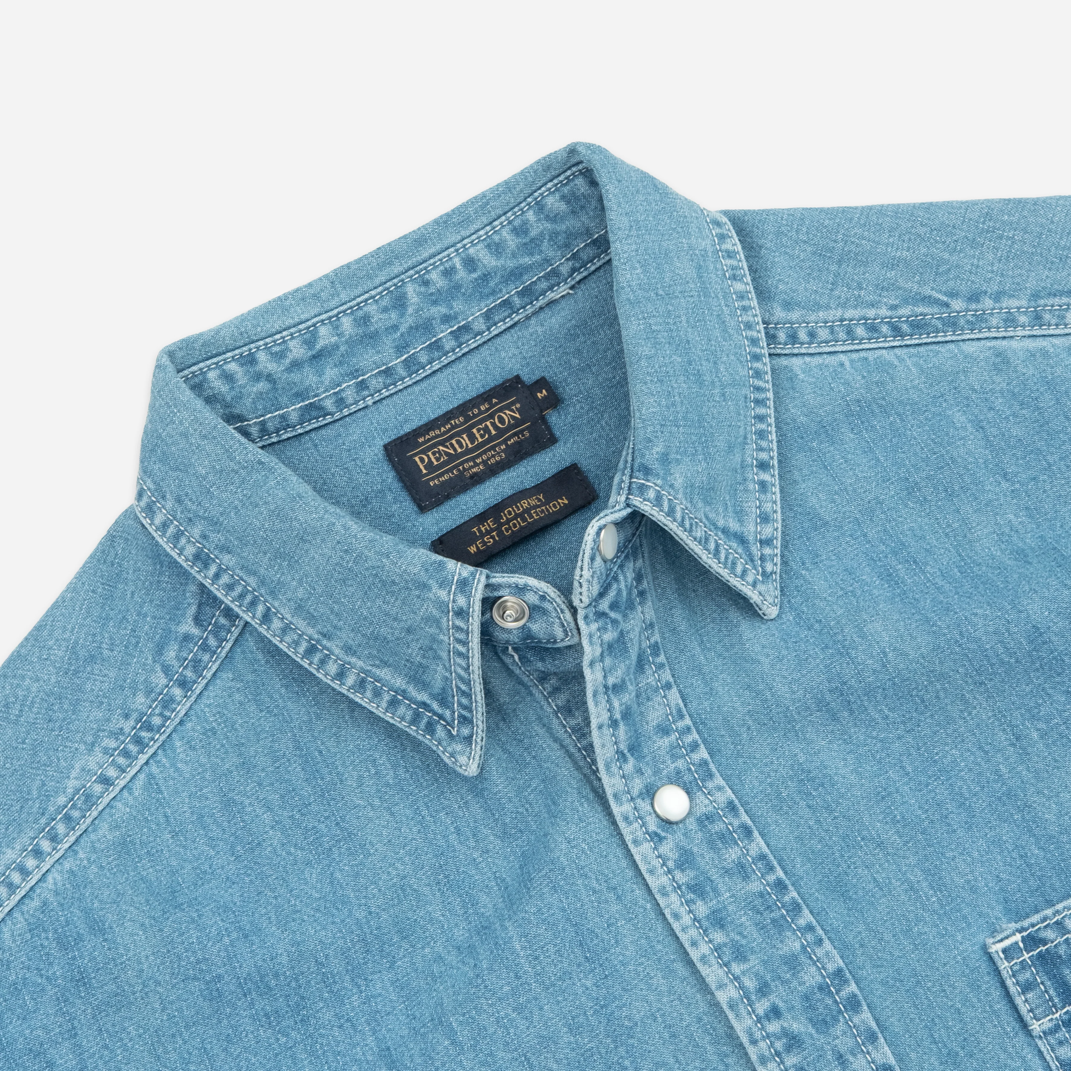 Western Denim Work Shirt - Stone Wash Blue - Image 3