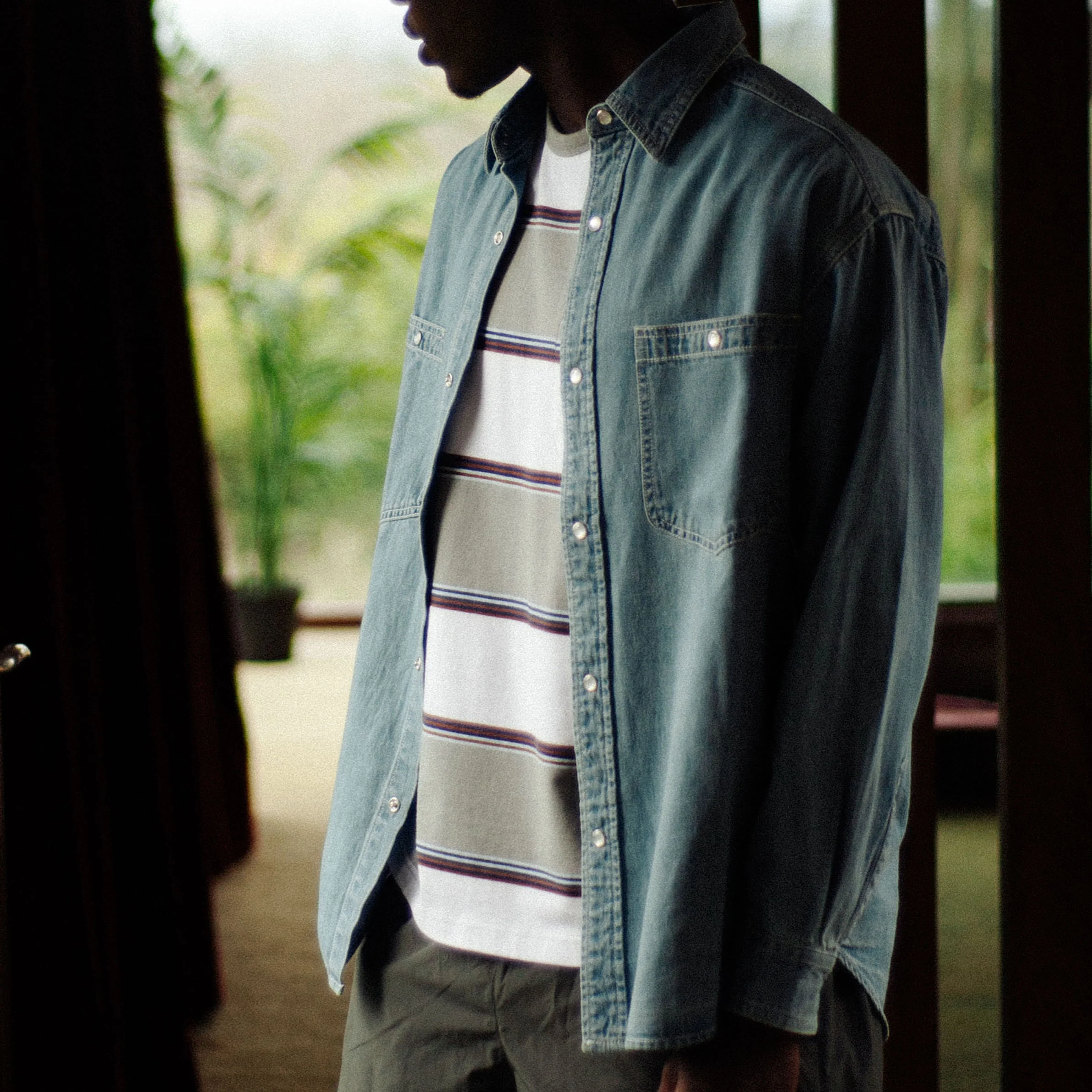 Western Denim Work Shirt - Stone Wash Blue - Image 7
