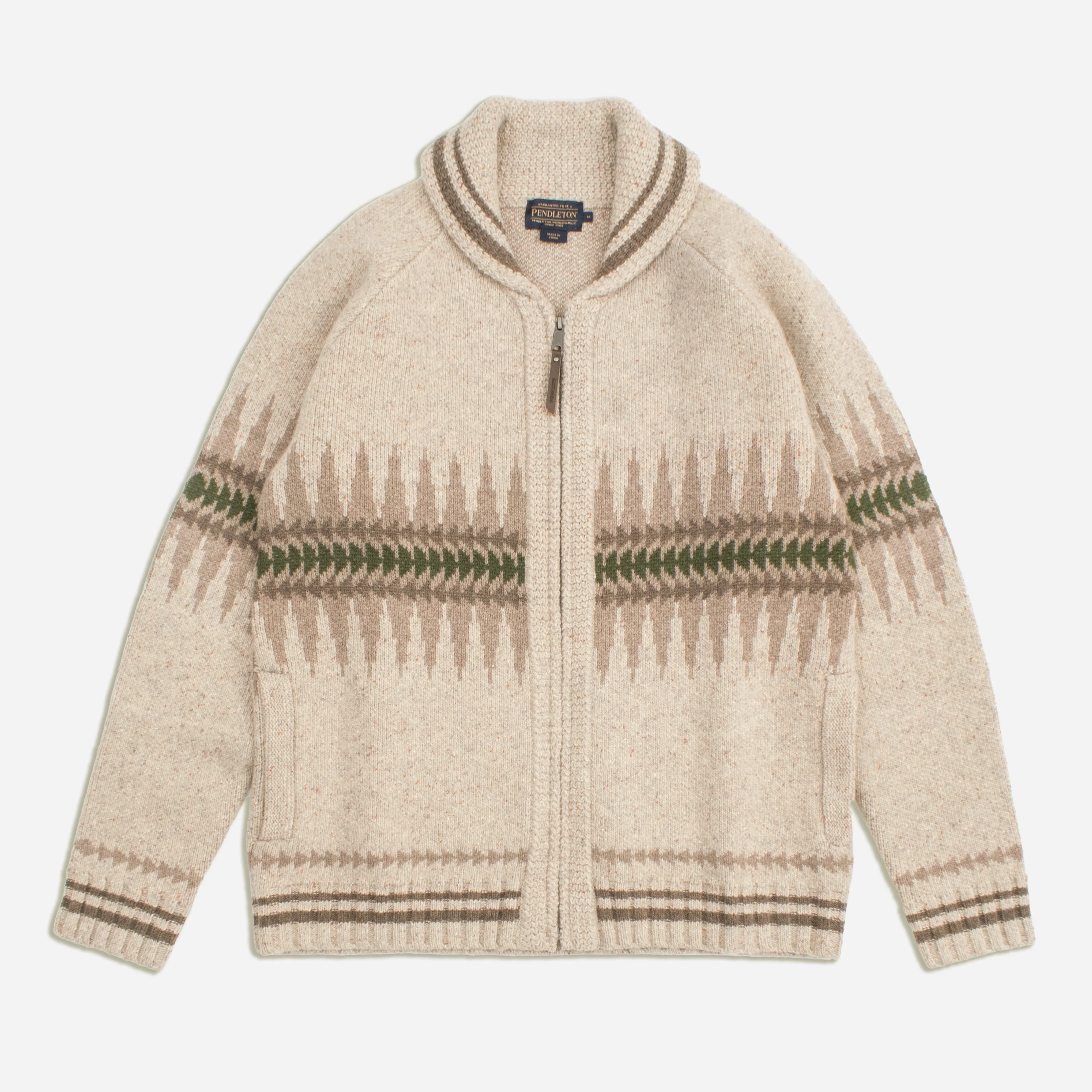 Sawtooth Buck Zip Cardigan - Oatmeal