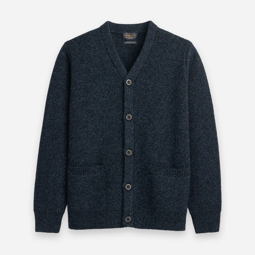 Shetland Wool Cardigan - Indigo Heather