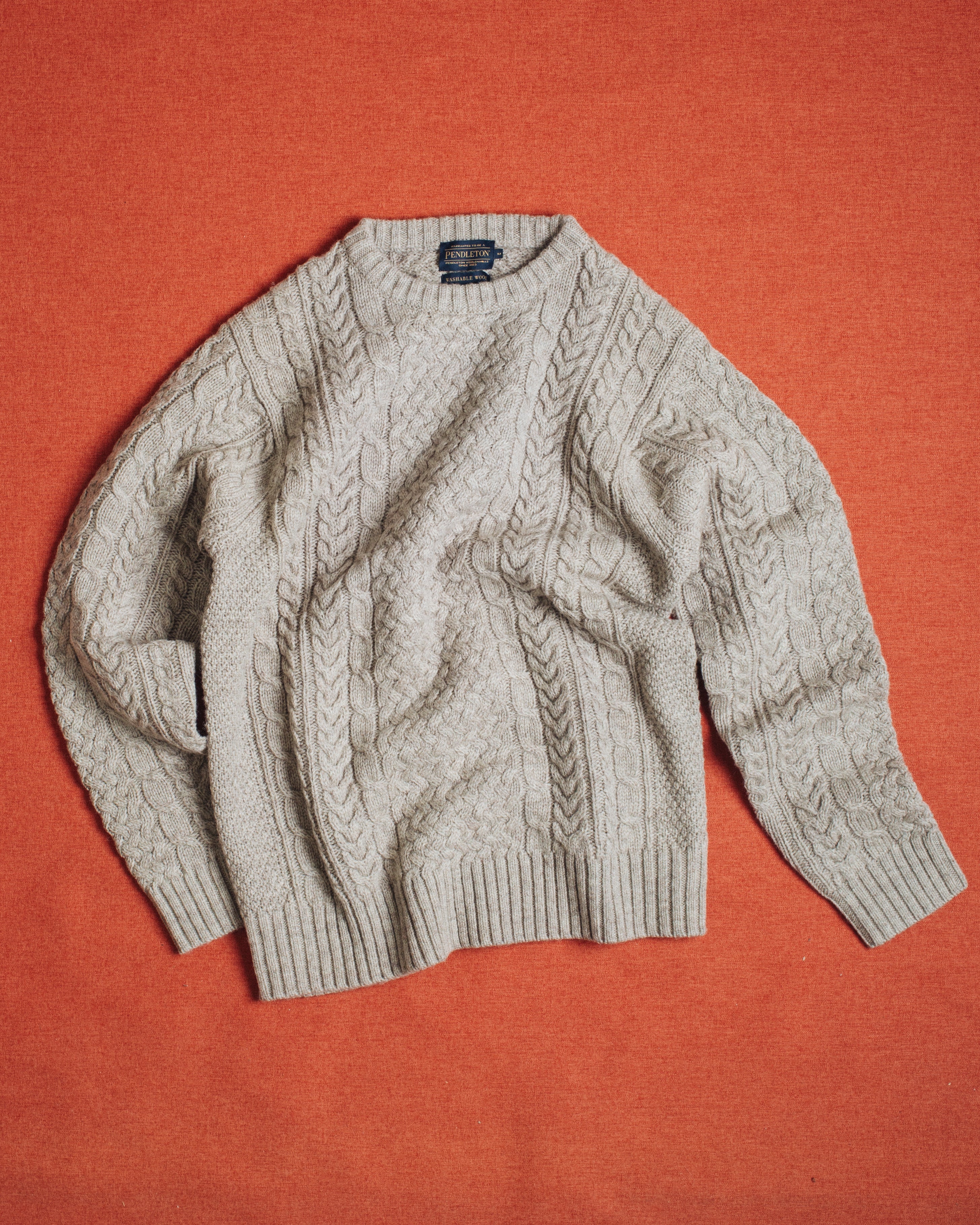 Shetland Wool Fishermans Sweater - Wheat Mix - Image 4
