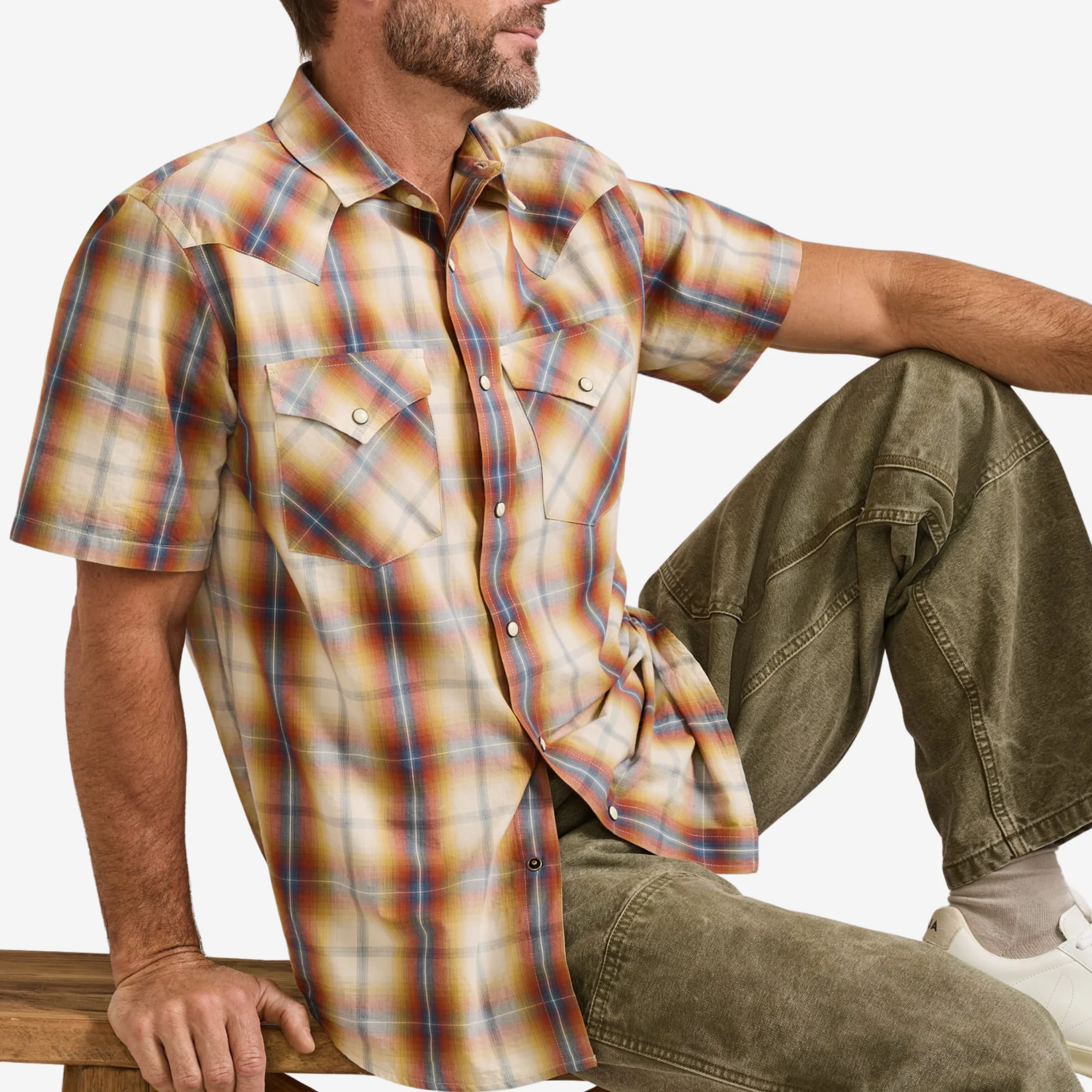 SS Frontier Shirt - Tan/Blue/Rust Plaid