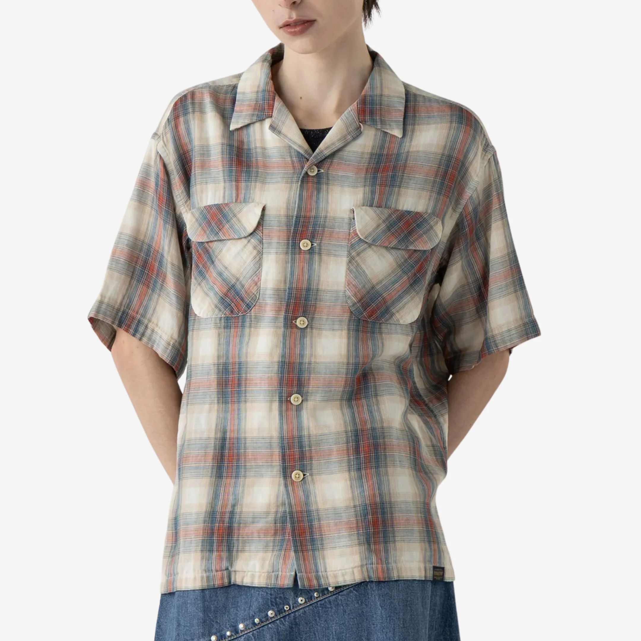 SS Open Collar Shirt - Rust/Navy - Image 3