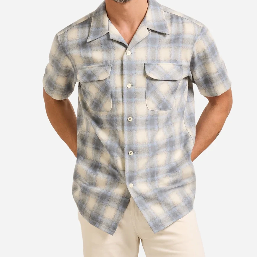 SS Wool Board Shirt - Tan/Blue/Grey Ombre