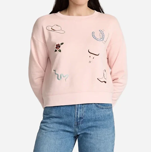 Womens Graphic French Terry Sweatshirt - Soft Rose - Image 3