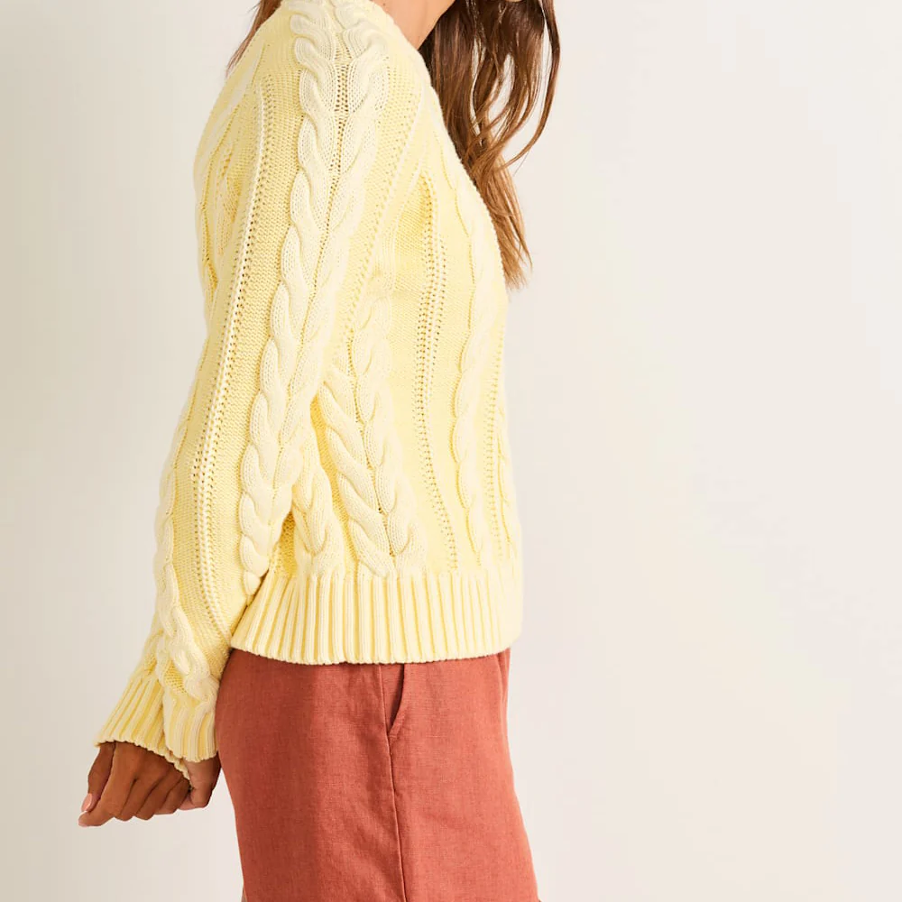 Women's Cotton Cable Sweater - Butter Yellow - Image 3