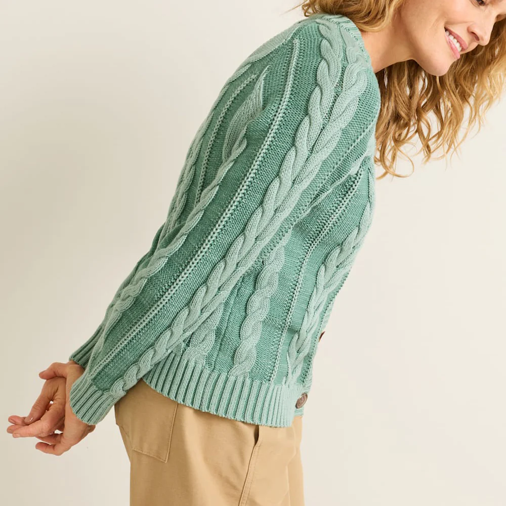 Women's Cotton Cable Cardigan -Teal Blue - Image 3
