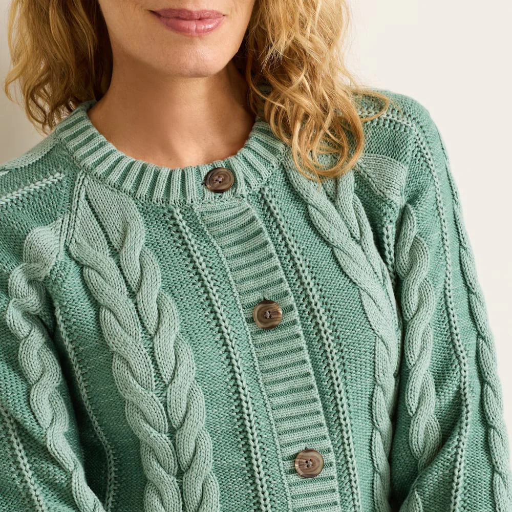 Women's Cotton Cable Cardigan -Teal Blue - Image 4