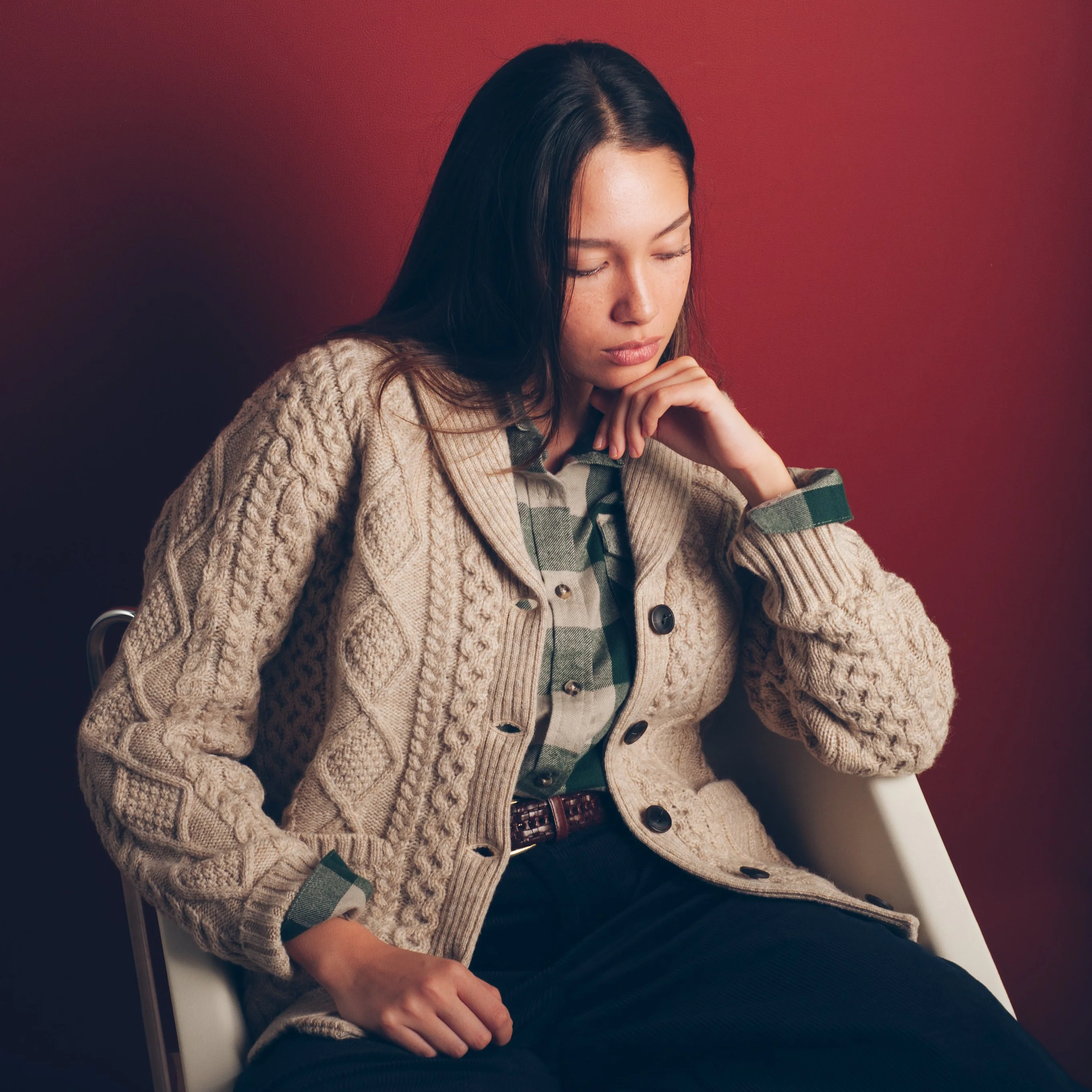 Womens Fisherman Cable Cardigan - Driftwood - Image 3