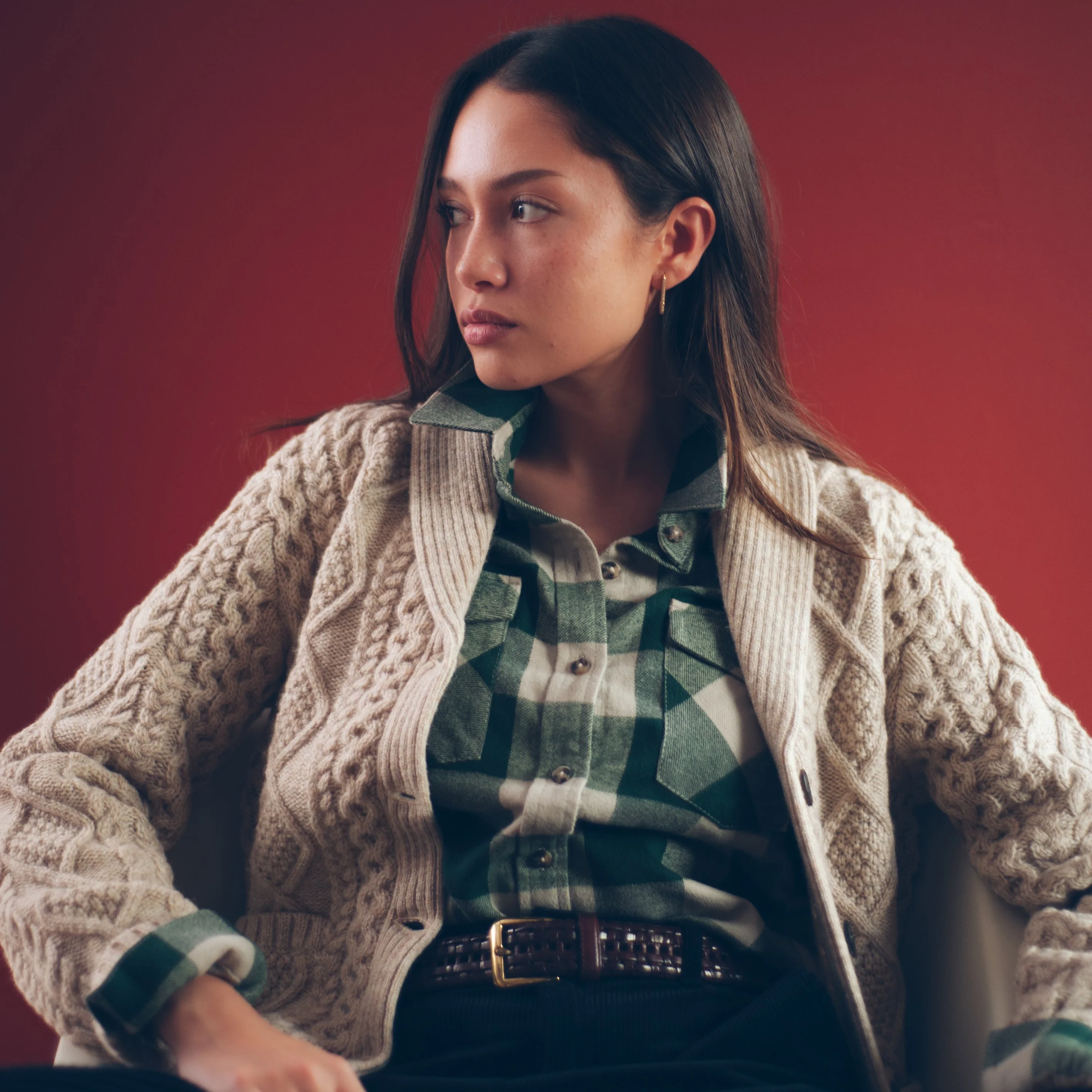 Womens Fisherman Cable Cardigan - Driftwood - Image 4