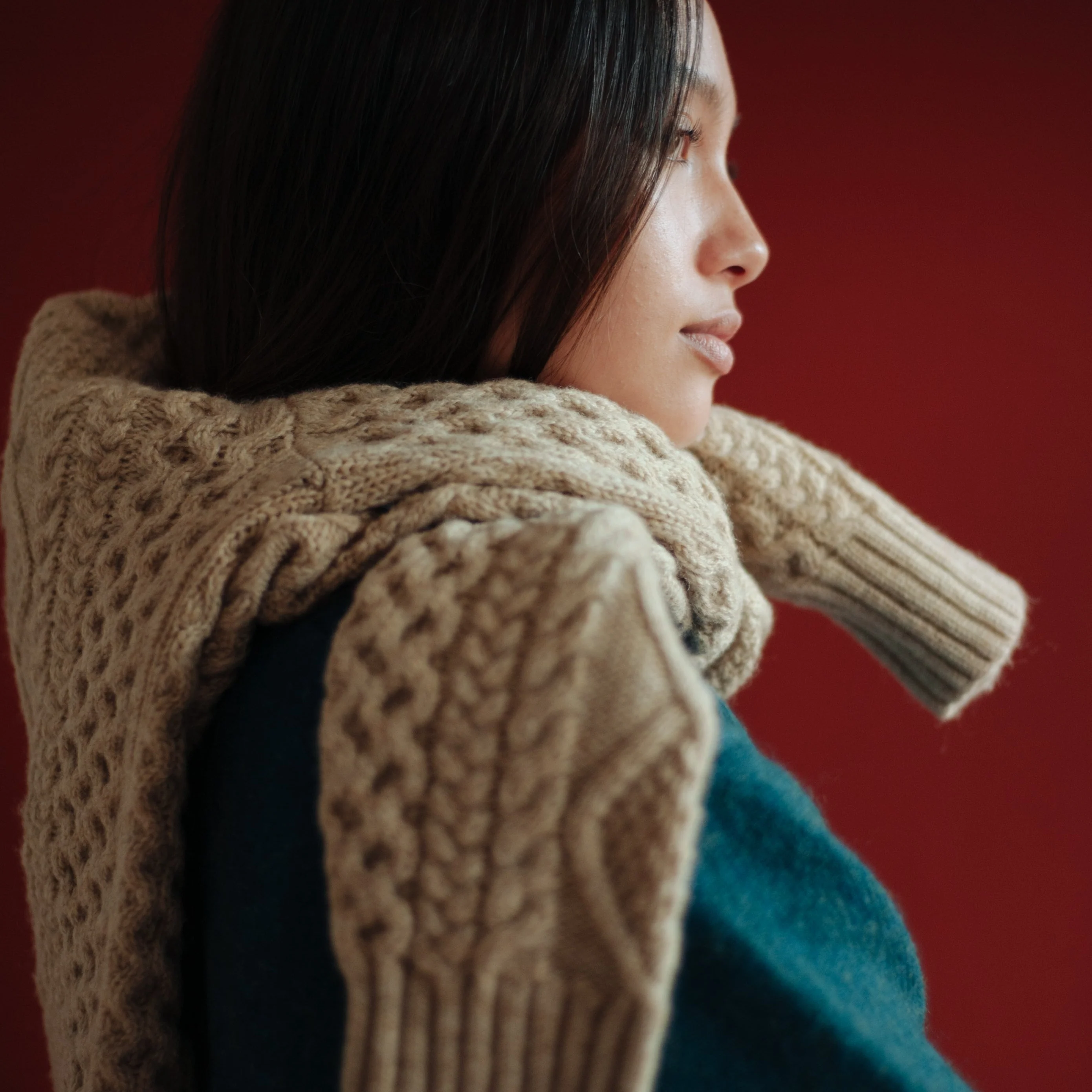 Womens Fisherman Cable Cardigan - Driftwood - Image 5