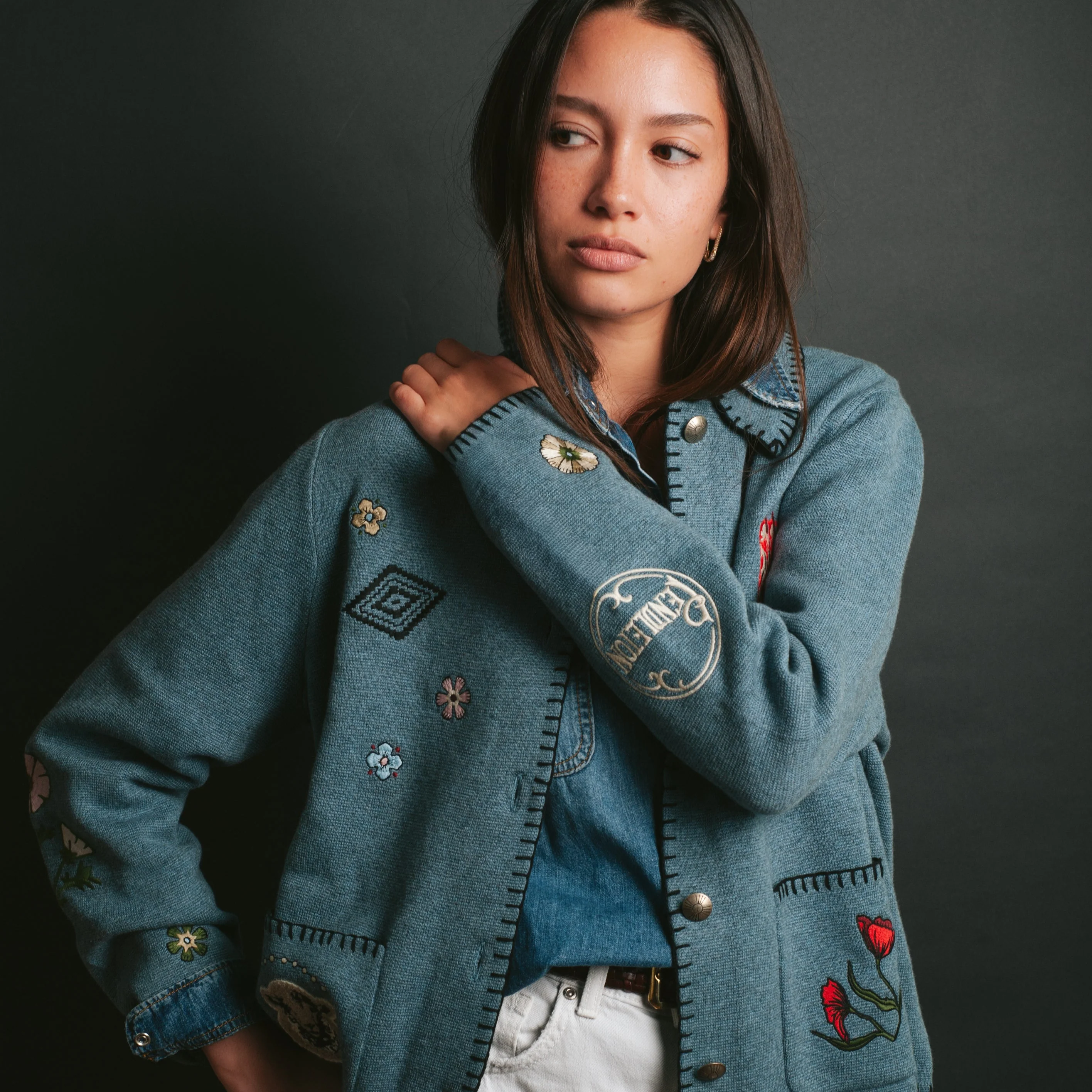 Womens Souvenir Cardigan - Denim Heather - Image 3