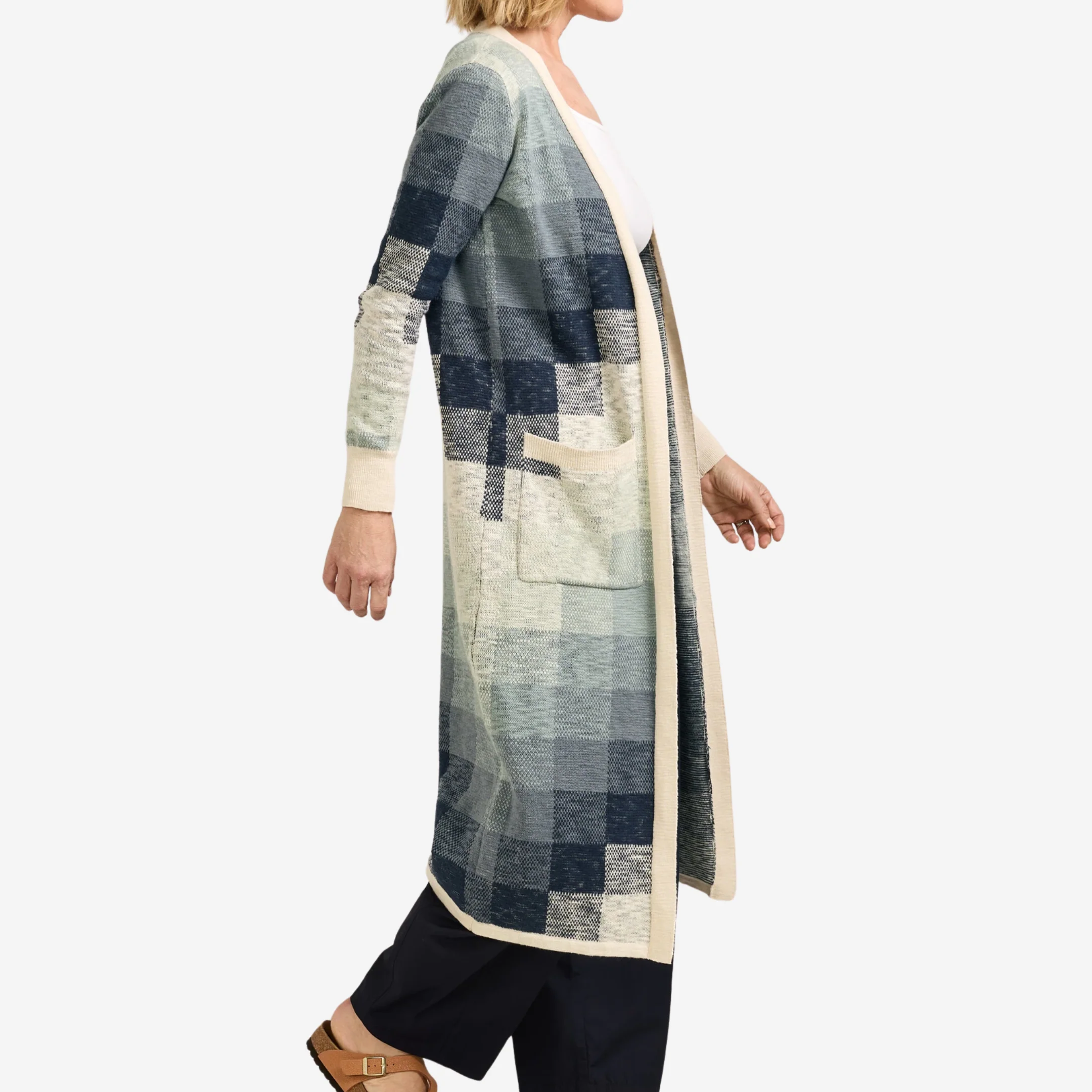 Women's Cotton Duster Cardigan - Navy/Ivory Multi - Image 4