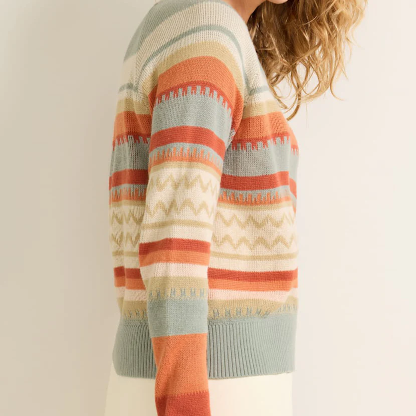 Women's Raglan Cotton Sweater - Rust/Blue Multi - Image 4