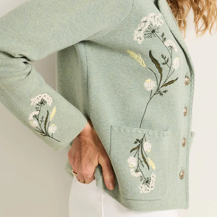 Women's Floral Souvenir Cardigan - Seafoam Heather - Image 3