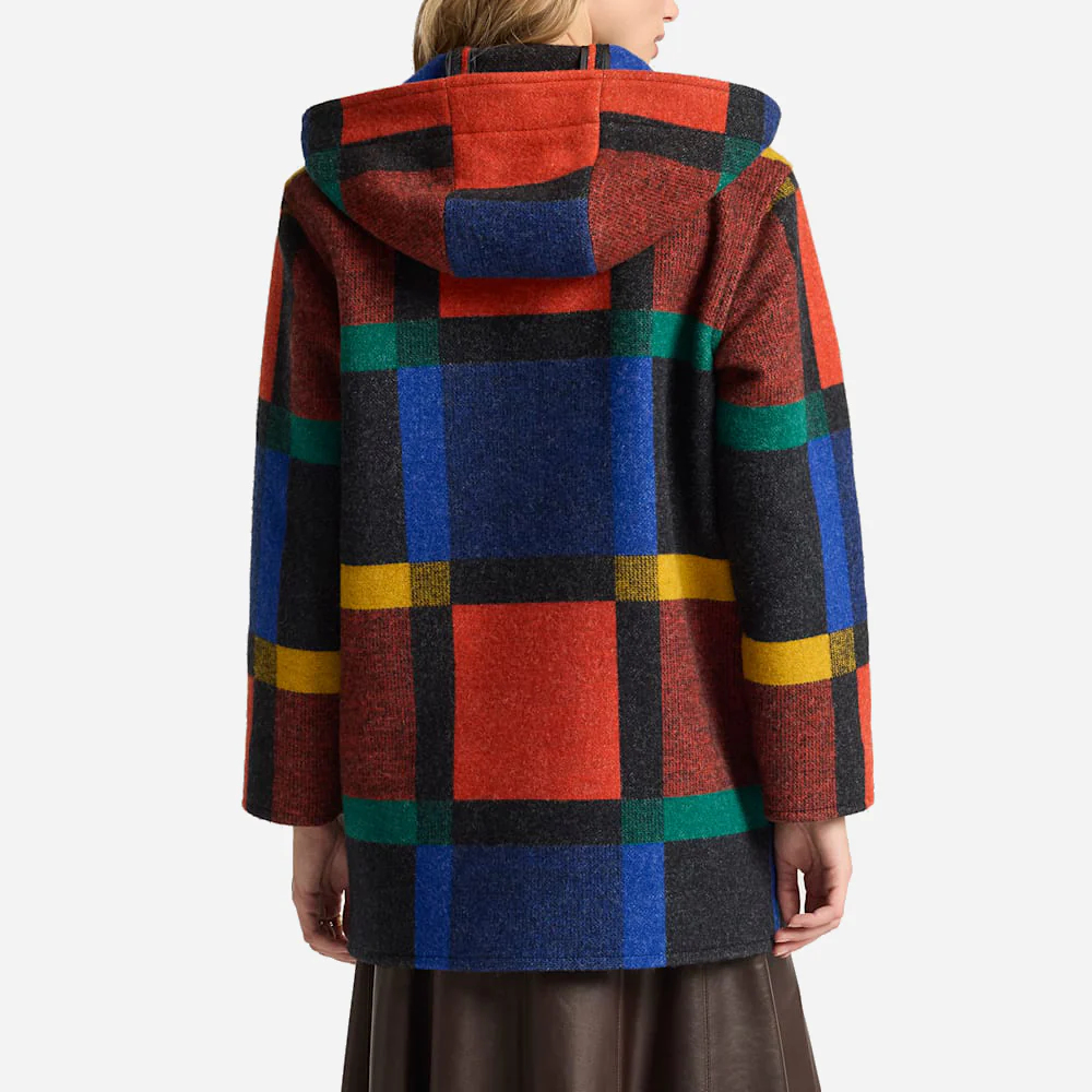 Womens Wool Duffle Coat - Block Plaid - Image 2