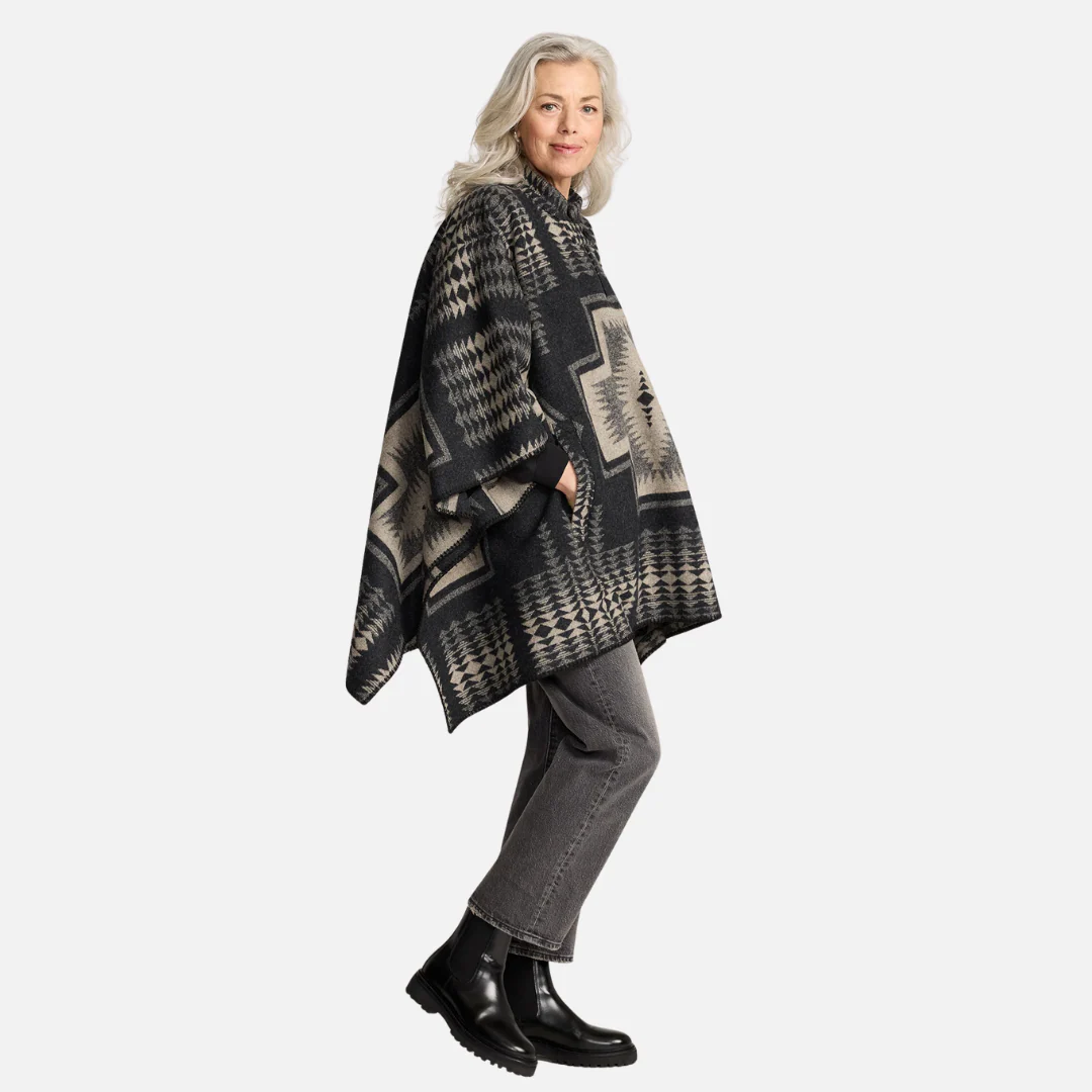 Womens Wool Poncho - Harding Black/Tan - Image 6