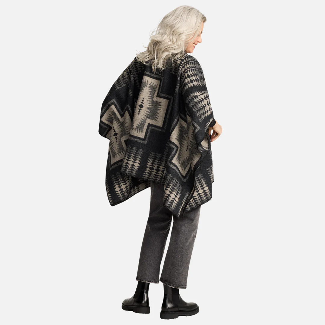 Womens Wool Poncho - Harding Black/Tan - Image 7