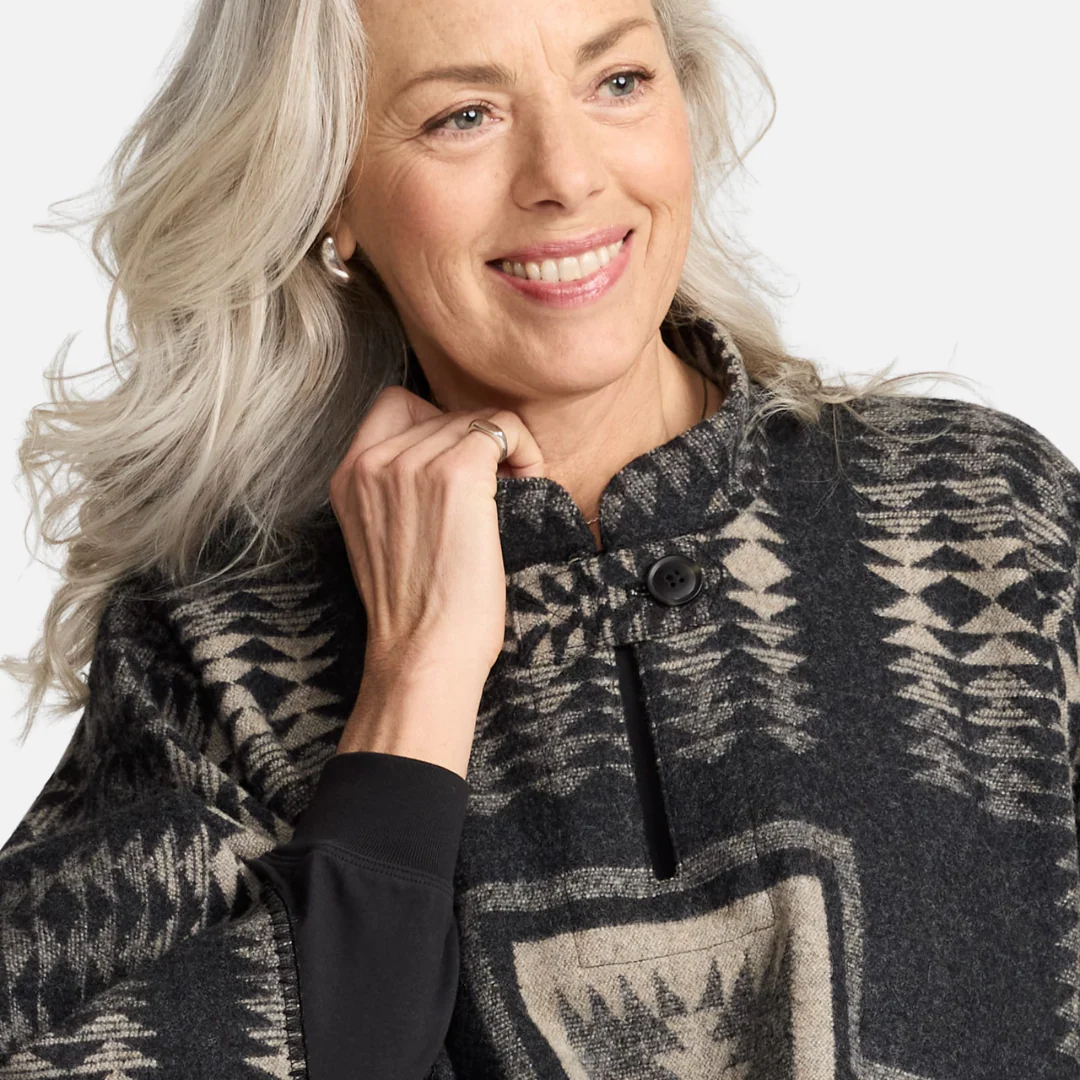 Womens Wool Poncho - Harding Black/Tan - Image 8