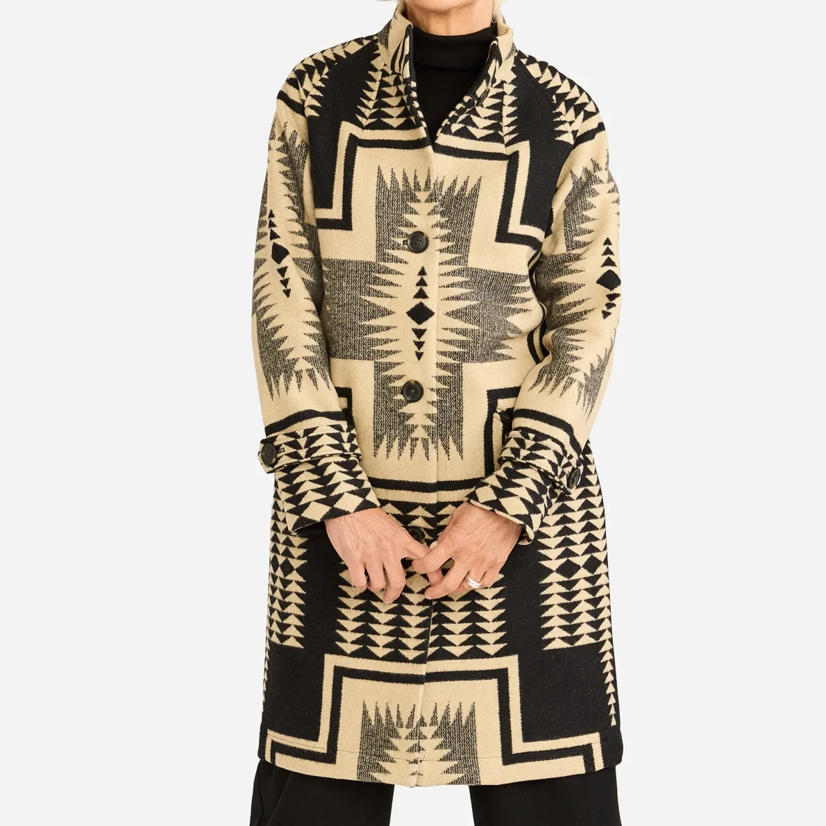 Womens Wool Timberline Coat - Black/Tan Harding - Image 4