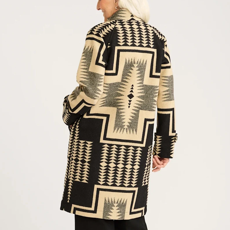 Womens Wool Timberline Coat - Black/Tan Harding - Image 5