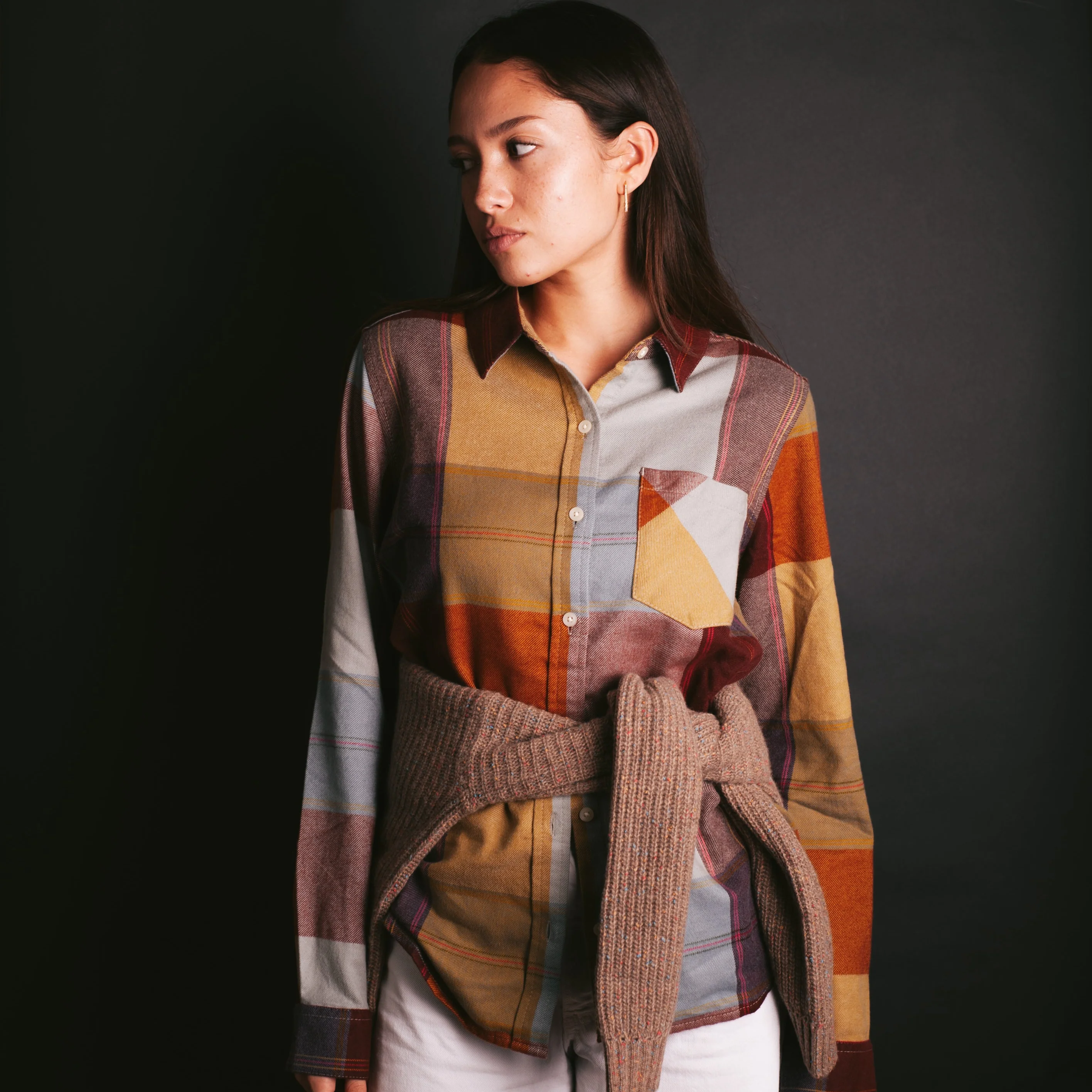 Womens Relaxed Flannel Shirt - Copper Multi Plaid - Image 4