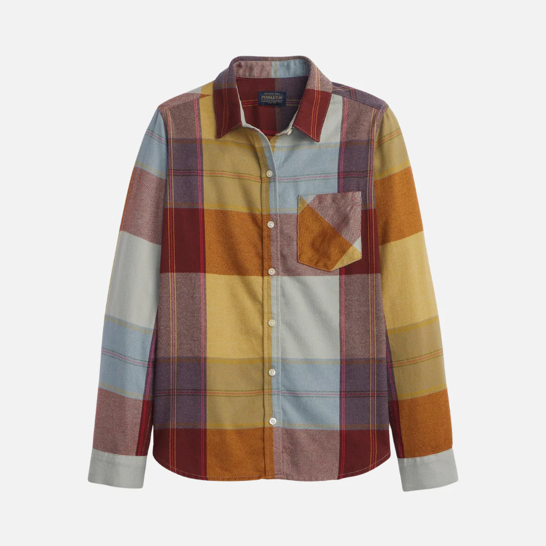 Womens Relaxed Flannel Shirt - Copper Multi Plaid - Image 5