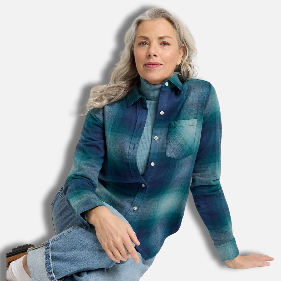 Womens Relaxed Flannel Shirt - Teal Ombre - Image 3