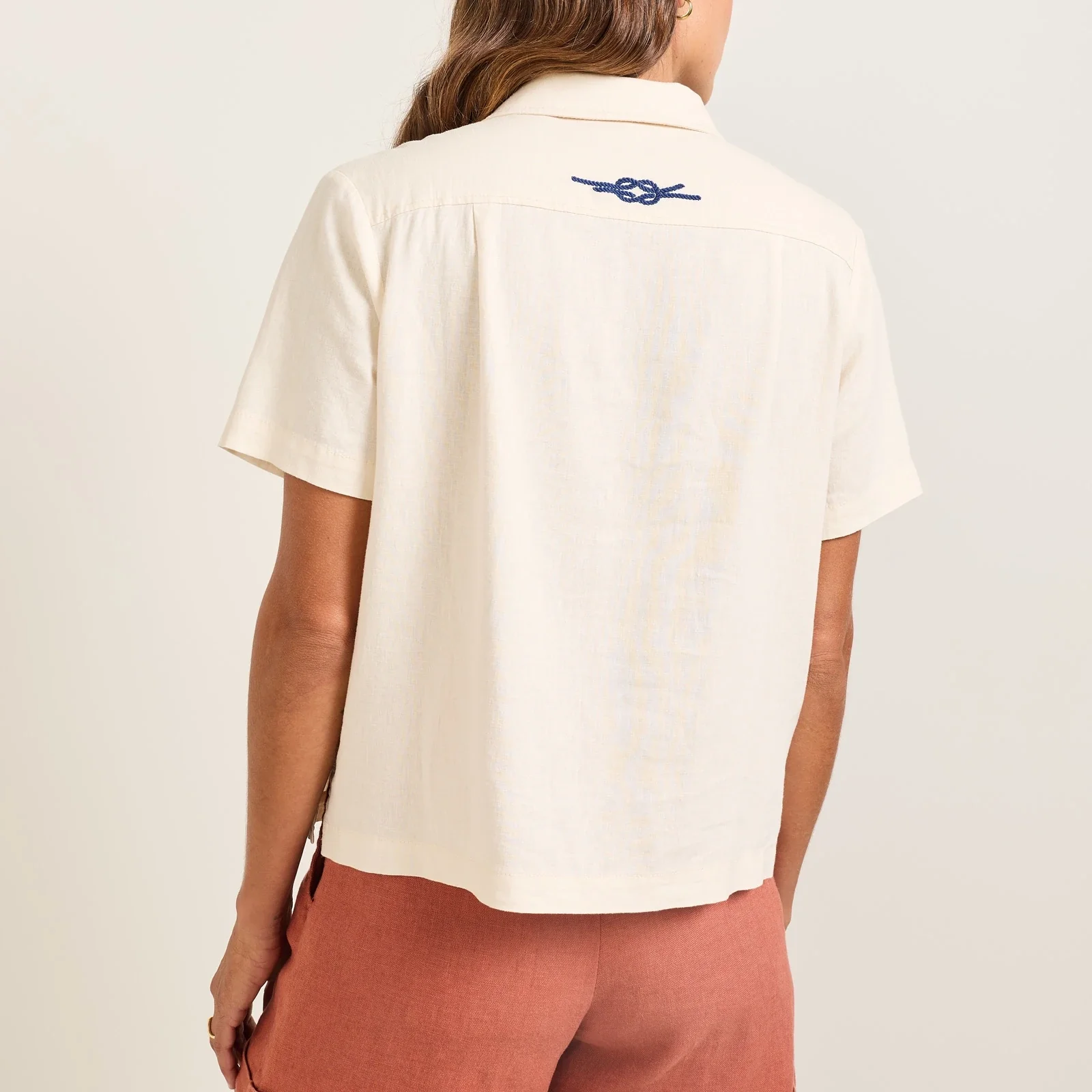 Womens Embroidered Camp Shirt - Natural - Image 2