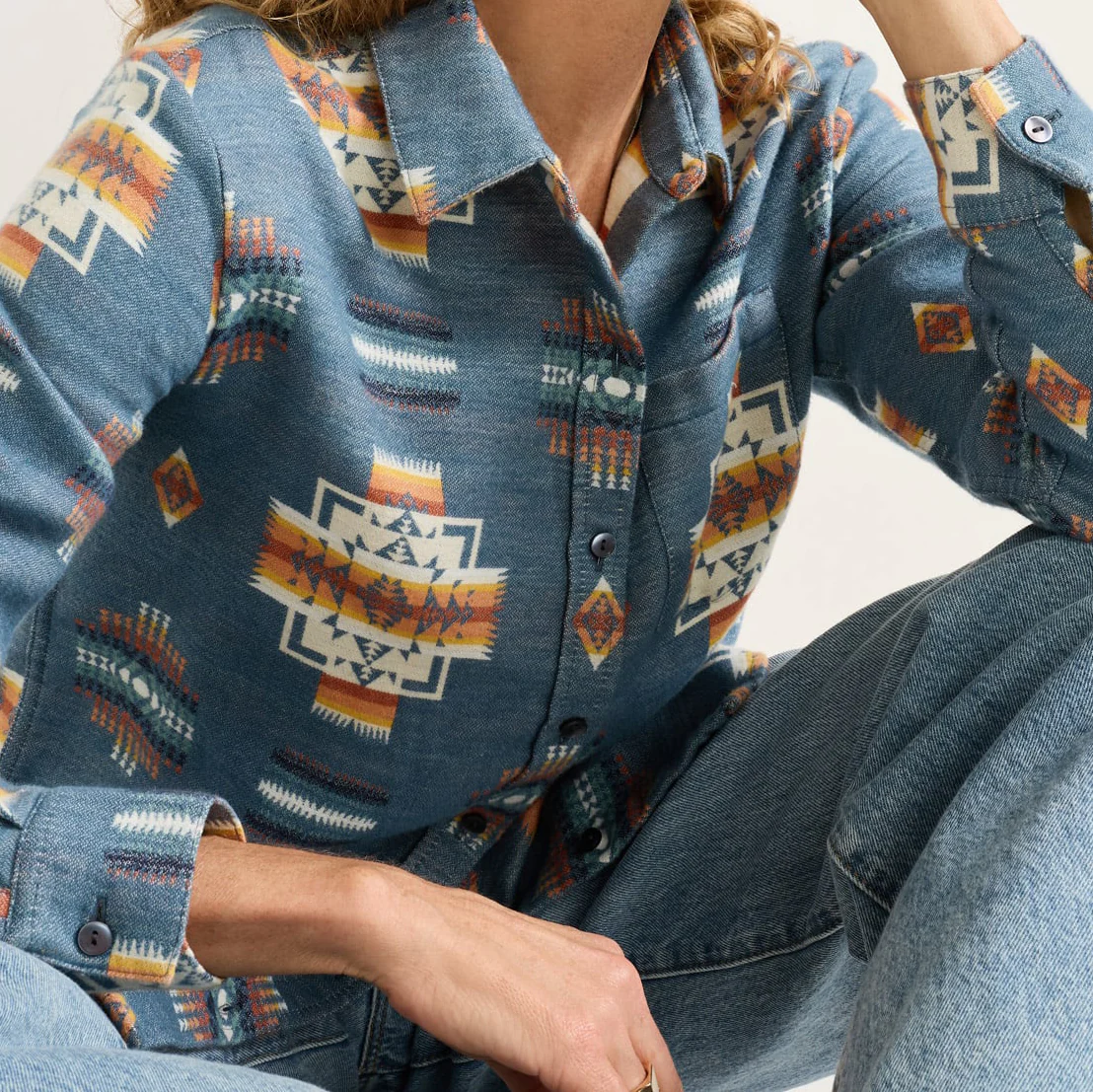 Womens Doublesoft Perfect Pocket Shirt - Blue Chief Joseph - Image 5