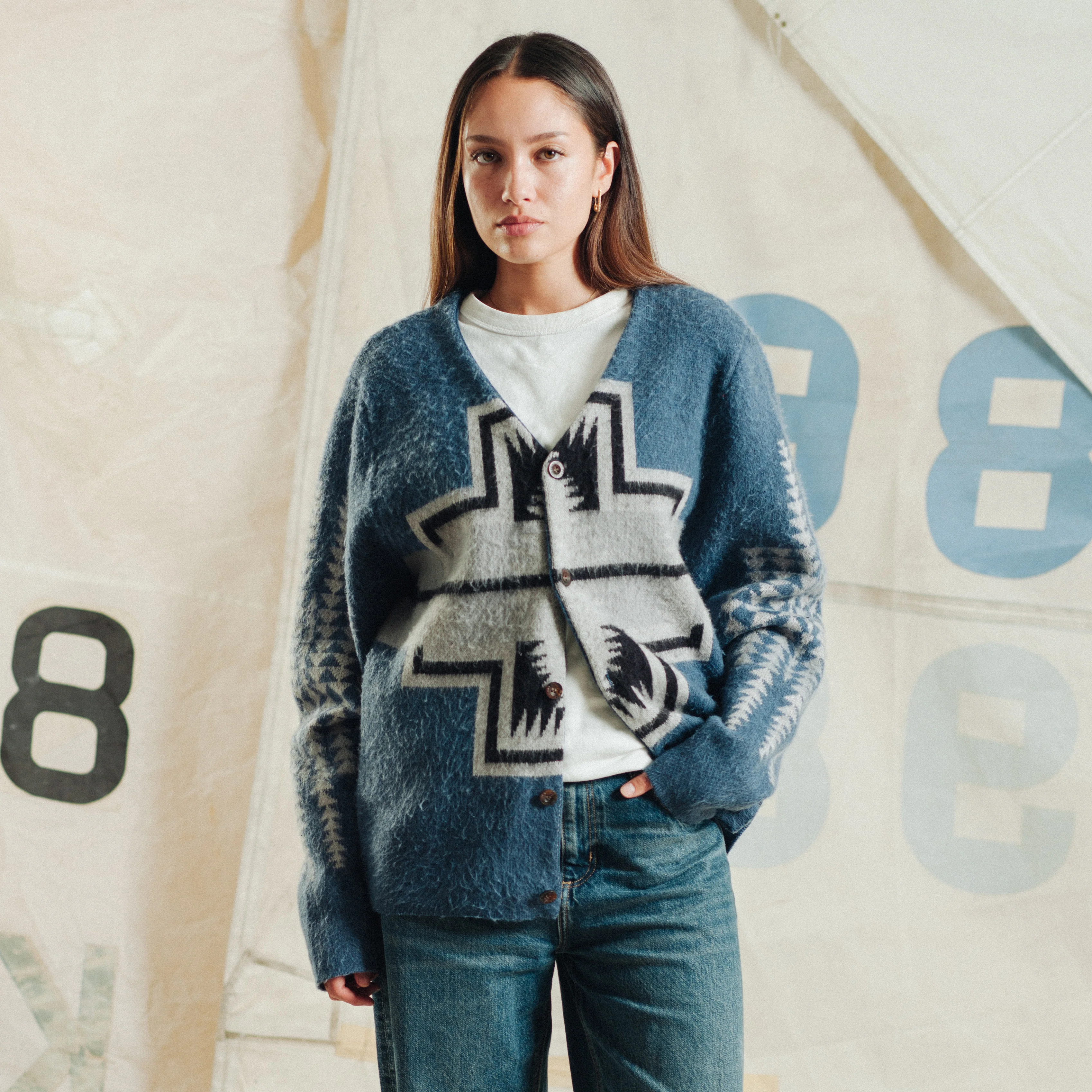 Women's Band Cardigan - Blue Harding - Image 5